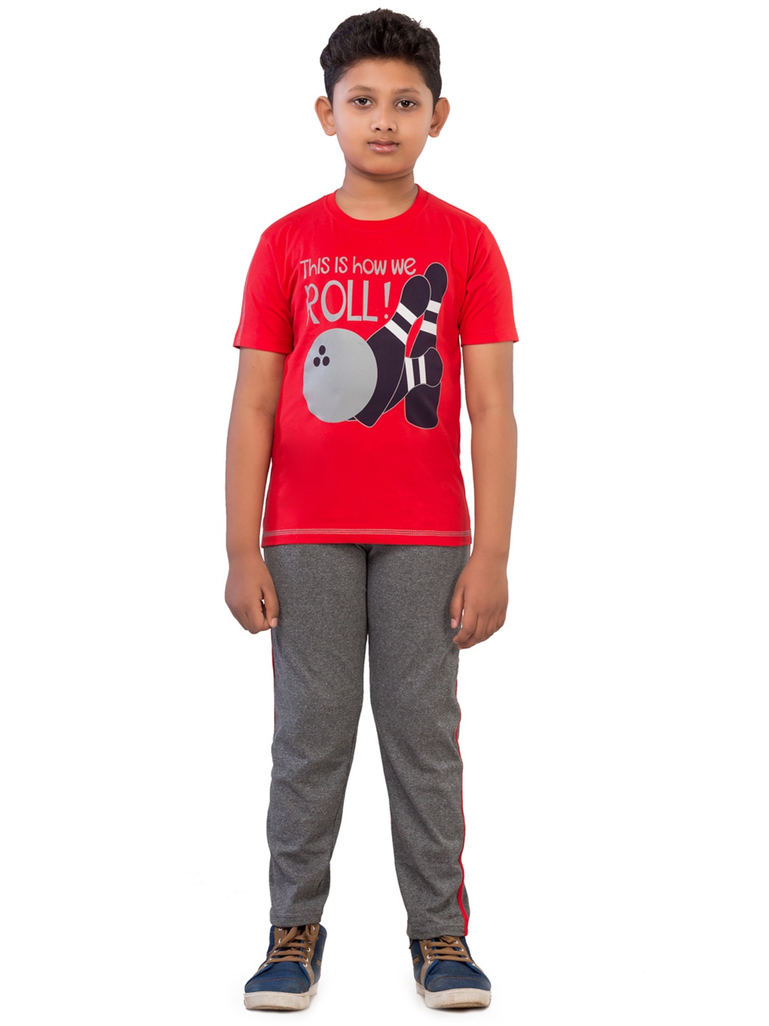 

Todd N Teen Boys Red & Grey Printed T-shirt with Trousers