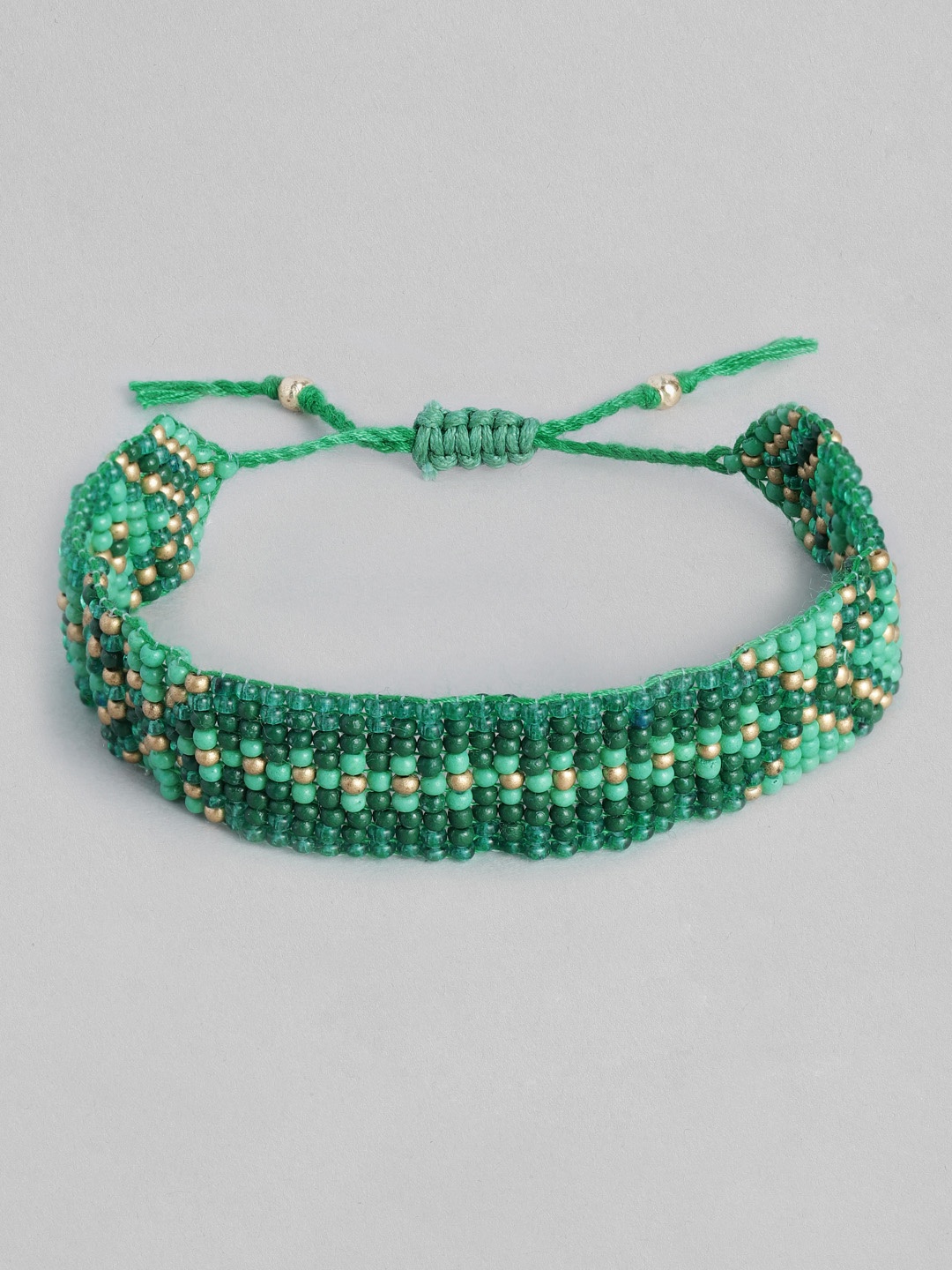 

Accessorize Green & Gold-Toned Beaded Woven Friendship Bracelet