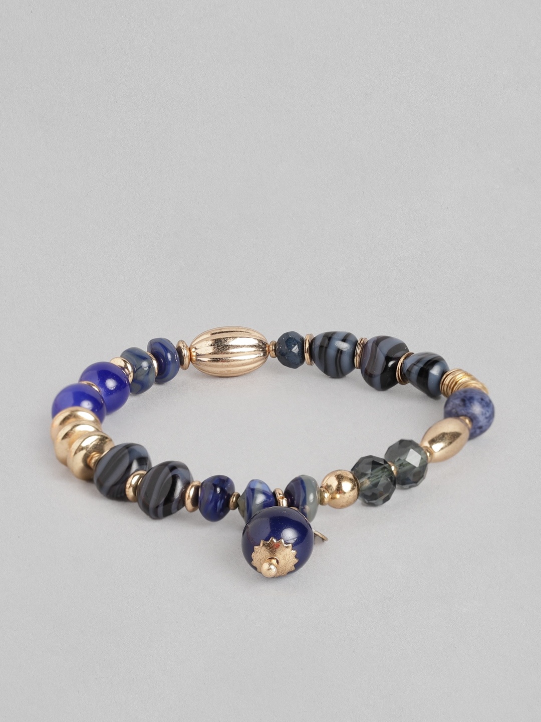 

Accessorize Blue & Gold-Toned Beaded Elasticated Bracelet
