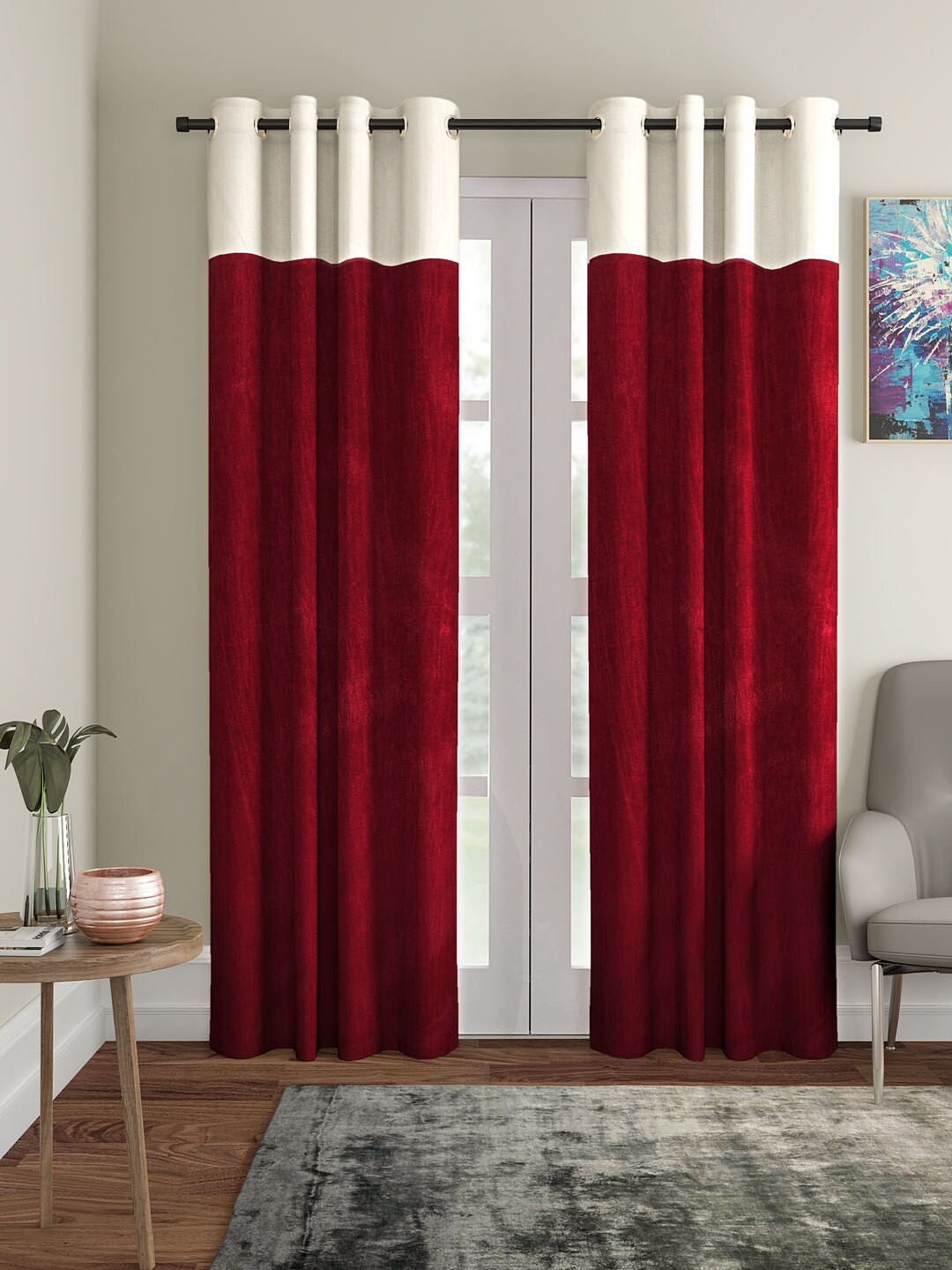 

Home Sizzler Maroon & Off-White Set of 2 Door Curtains