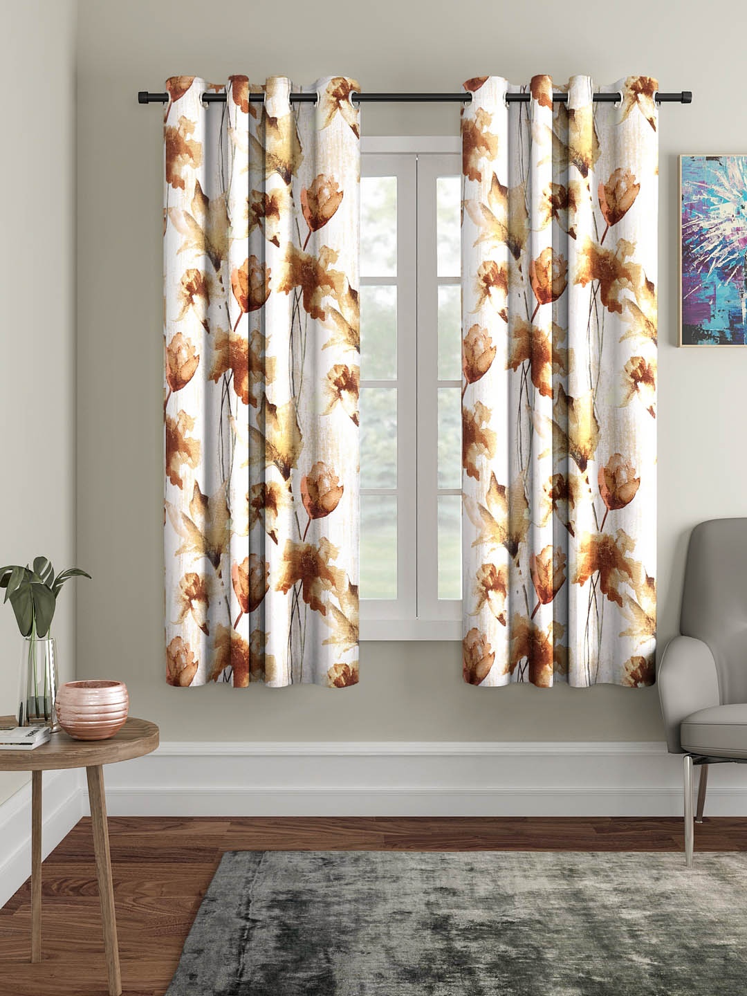 

Home Sizzler Off-White & Brown Set of 2 Window Curtains