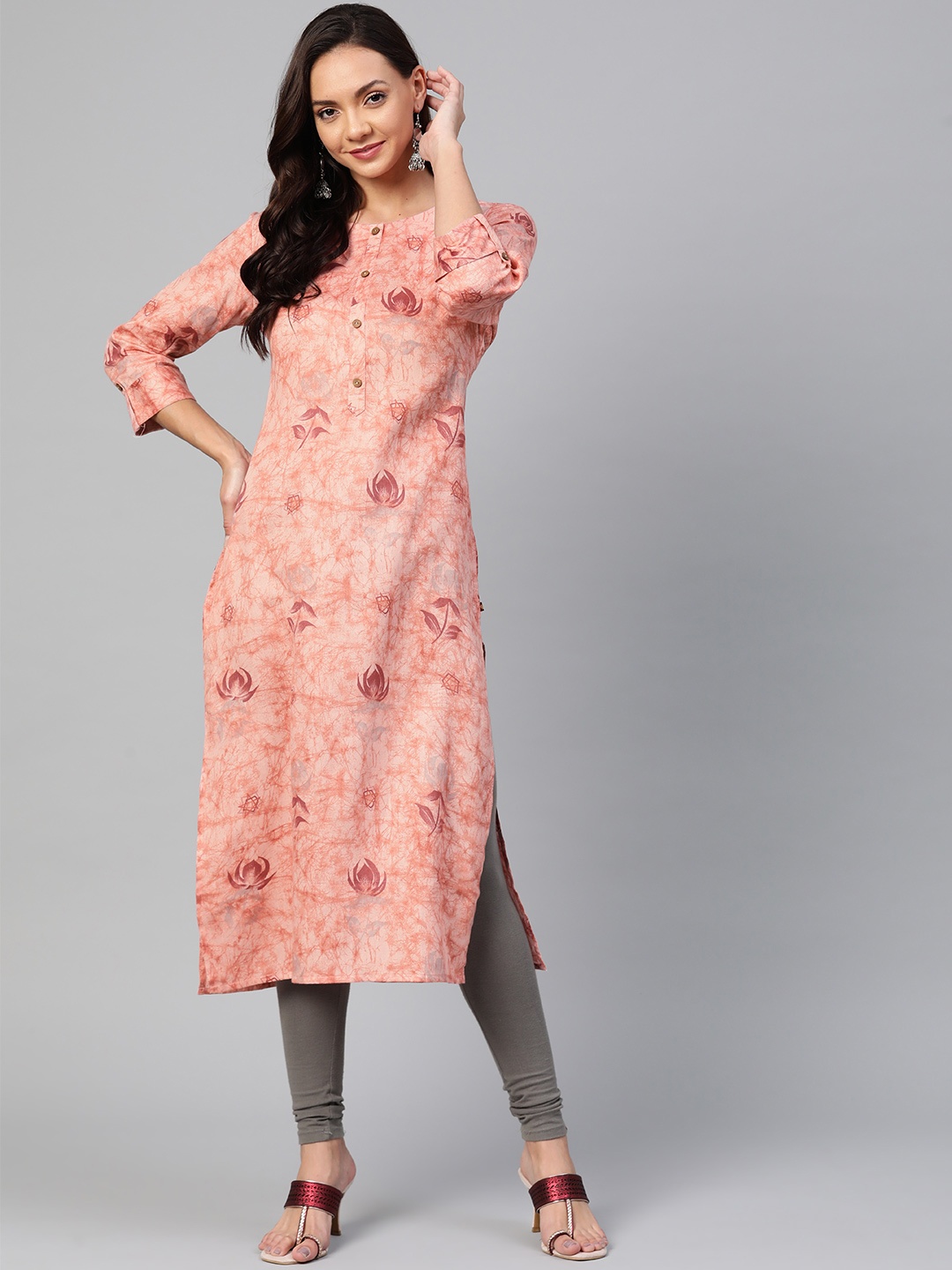 

KSUT Women Pink & Rust Brown Printed Straight Kurta