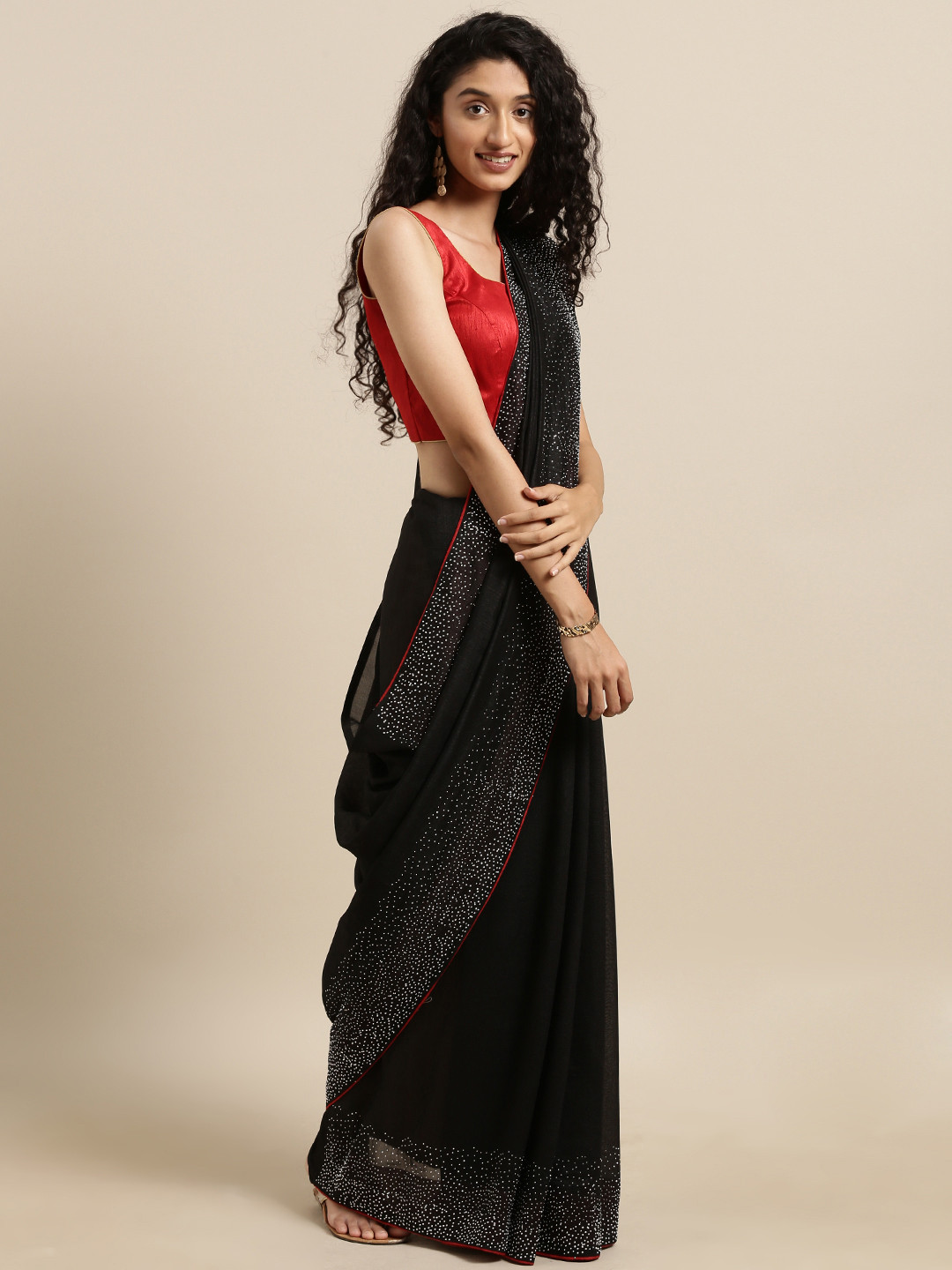 

VASTRANAND Black Solid Poly Silk Saree With Embellished Border