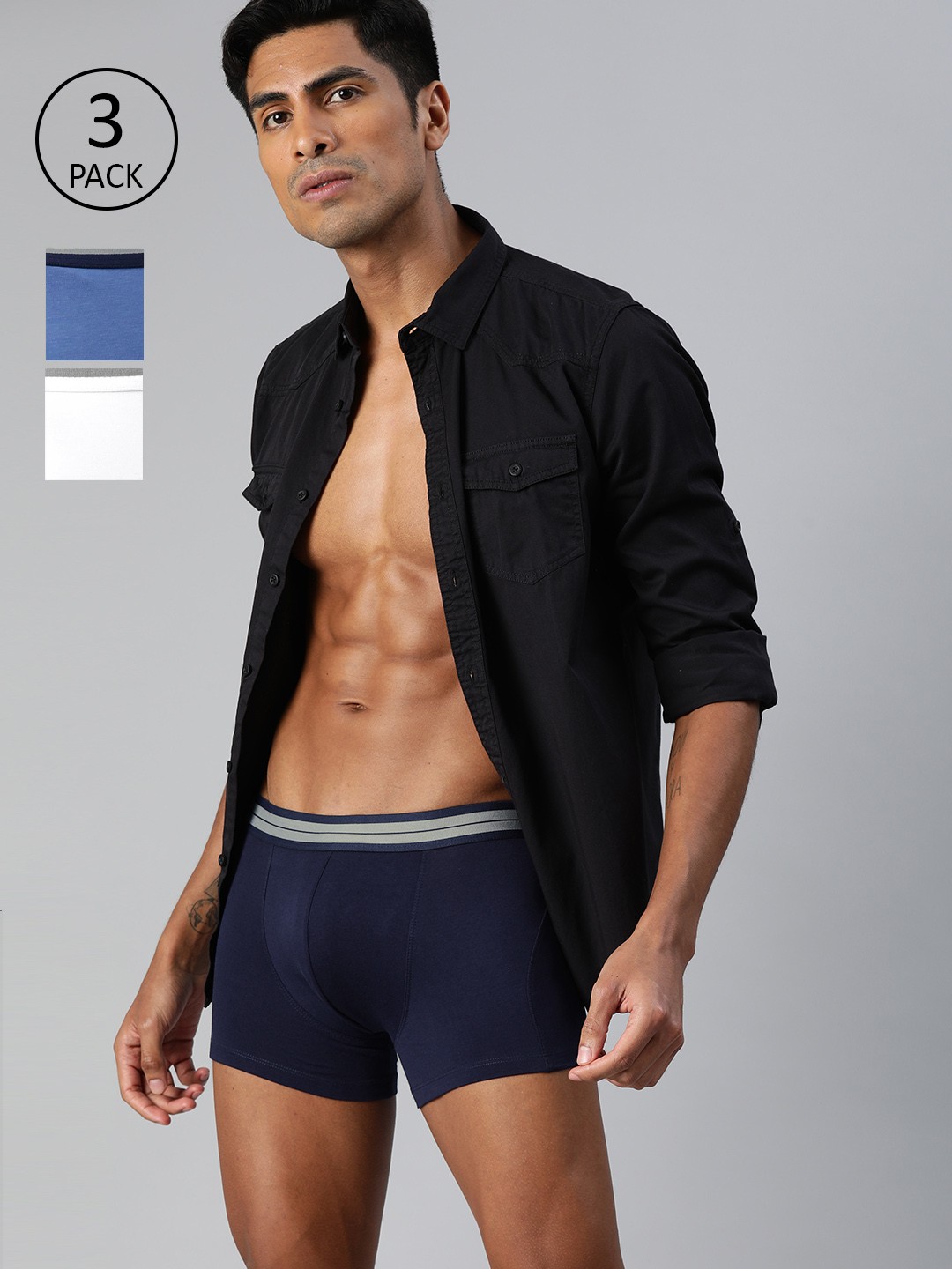 

Mast & Harbour Men Pack of 3 Blue & White Solid Trunks MHN-TRN1-3PP-CM