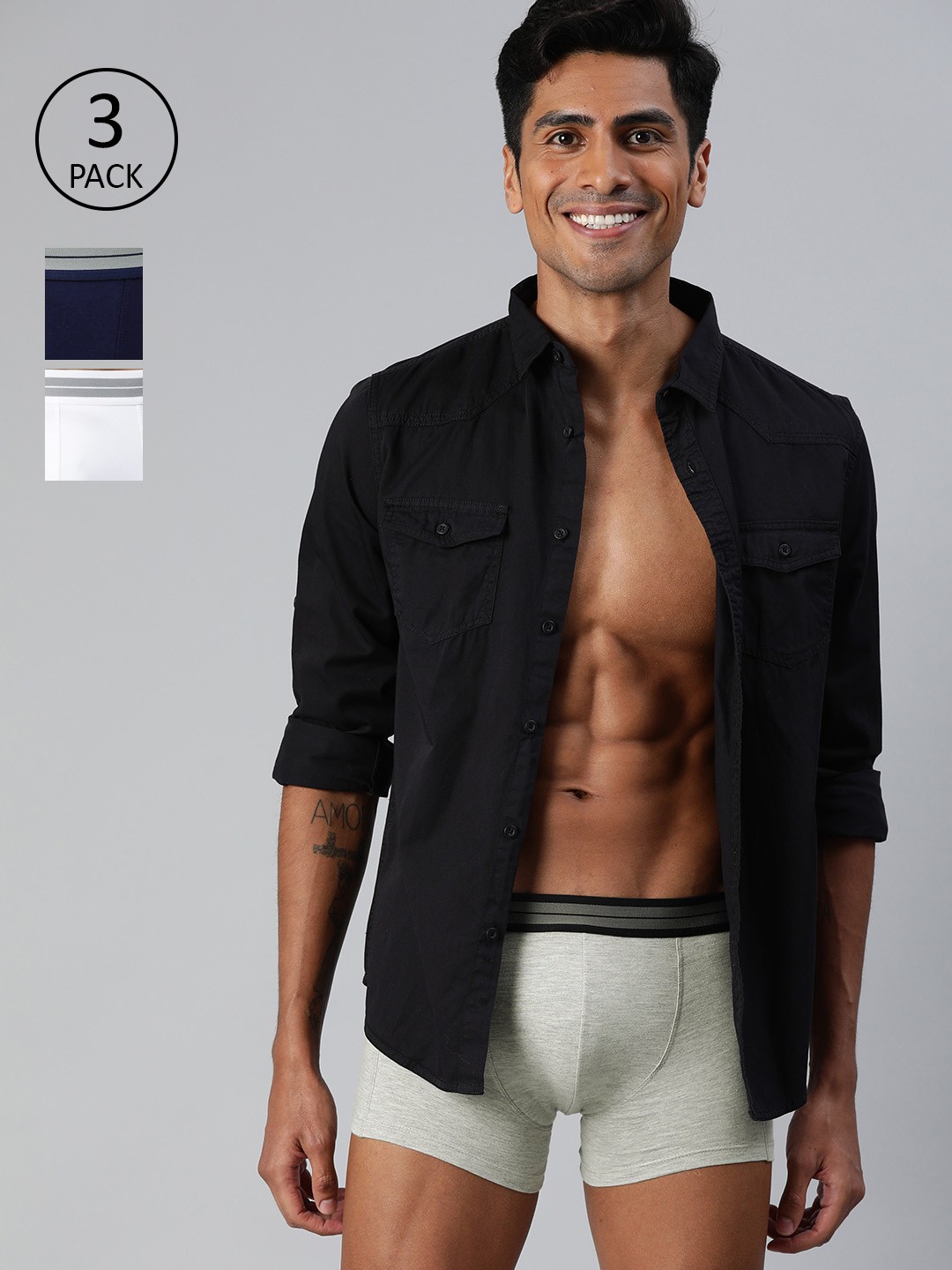 

Mast & Harbour Men Pack of 3 Solid Trunks MHN-TRN1-3PP-BM, Grey melange