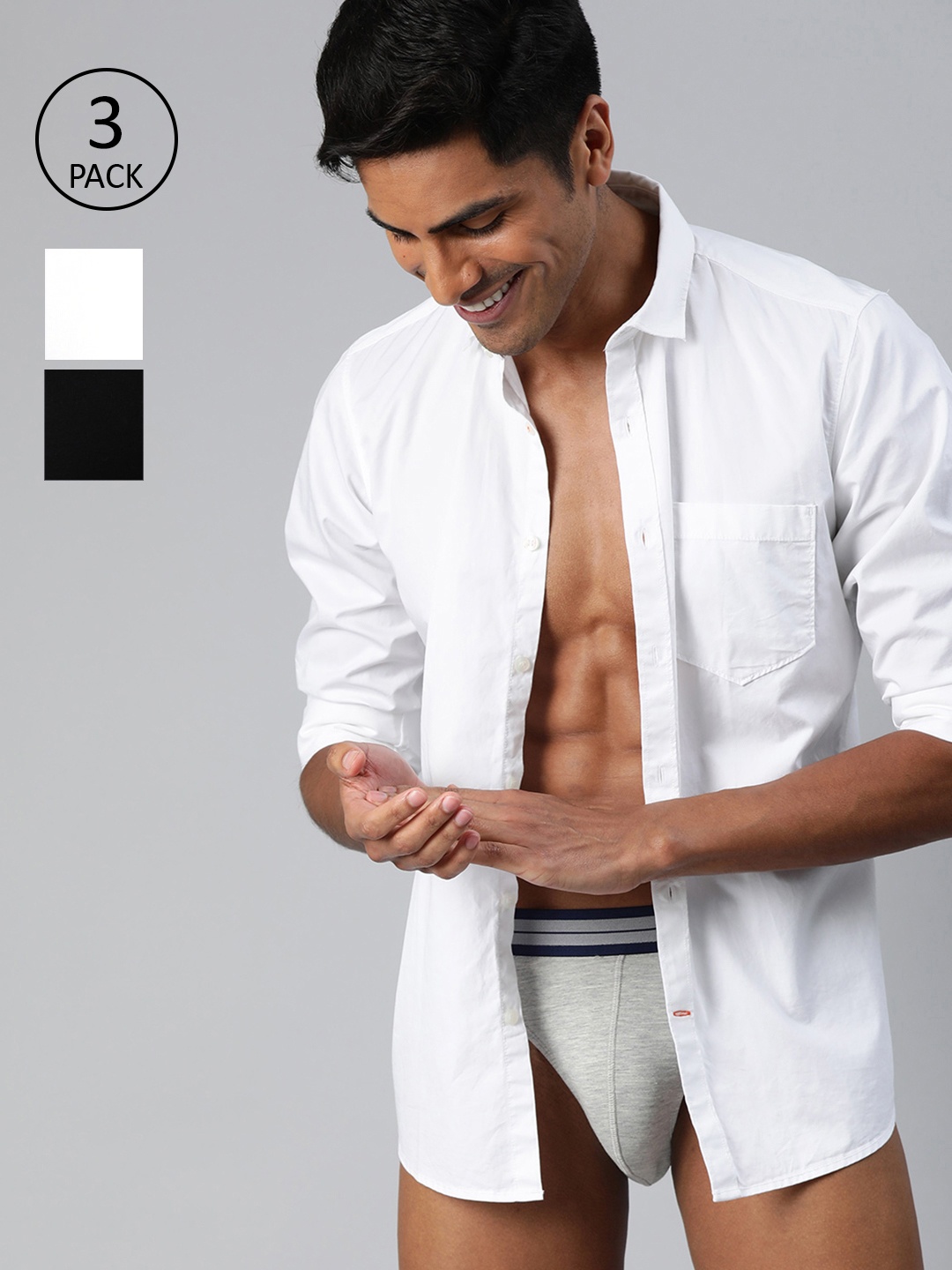 

Mast & Harbour Men Pack of 3 Black and White Solid Briefs