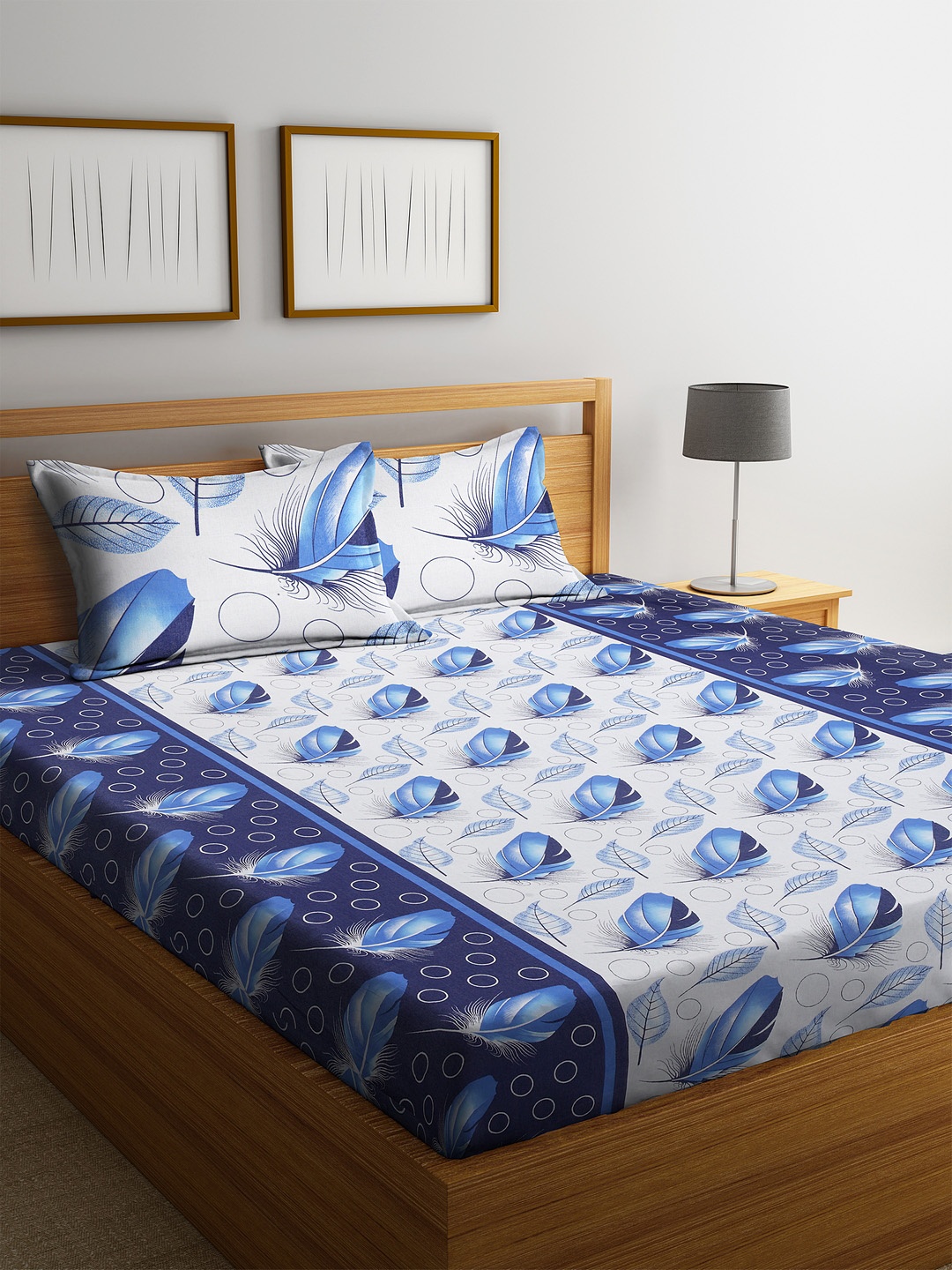 

Cortina White & Blue Floral 120 TC Cotton 1 Queen Bedsheet with 2 Pillow Covers
