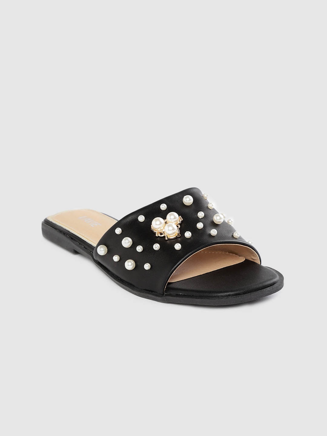 

Lavie Women Black & Off-White Beaded Open Toe Flats