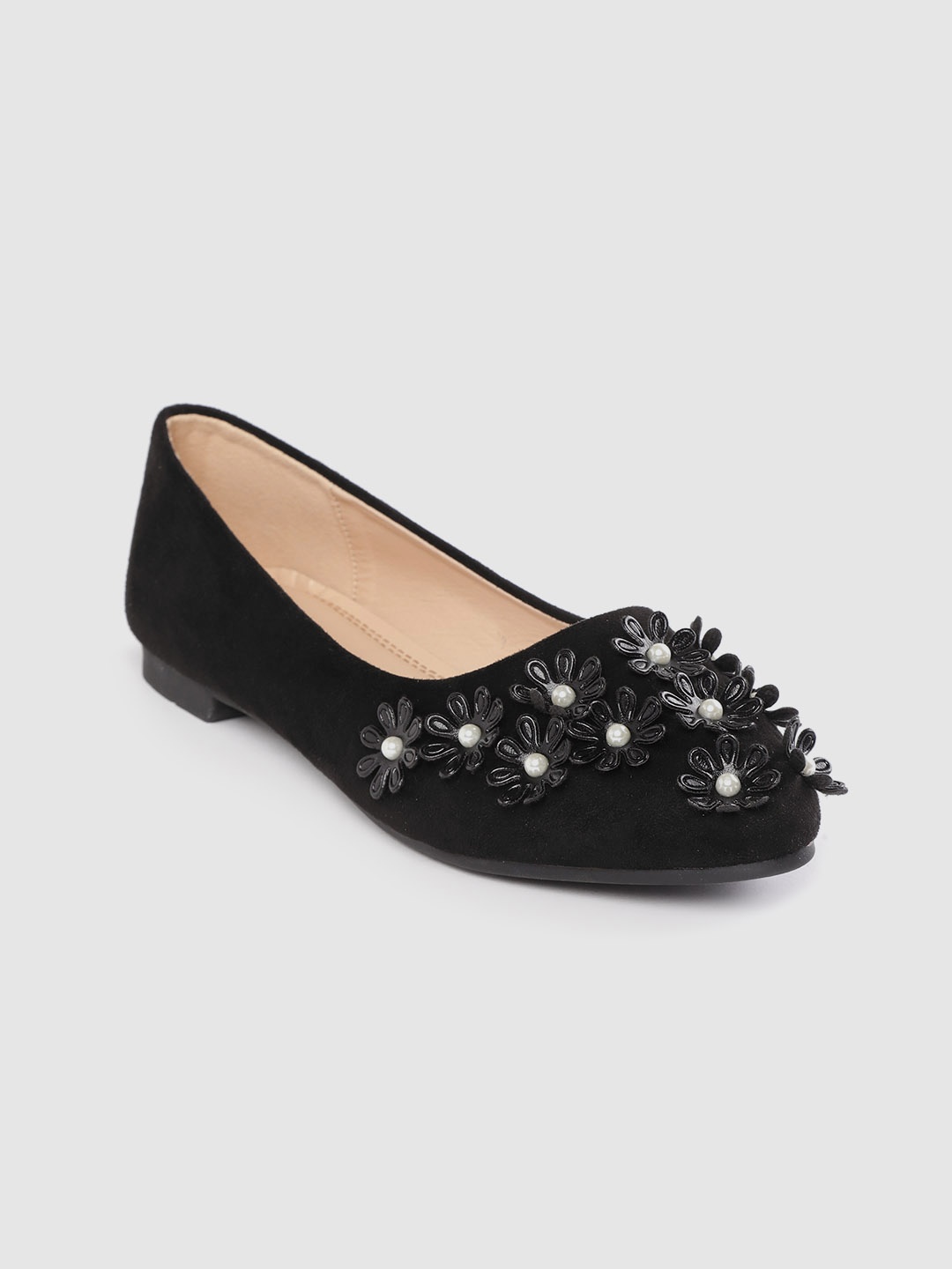 

Lavie Women Black & Off-White Beaded & Floral Applique Ballerinas