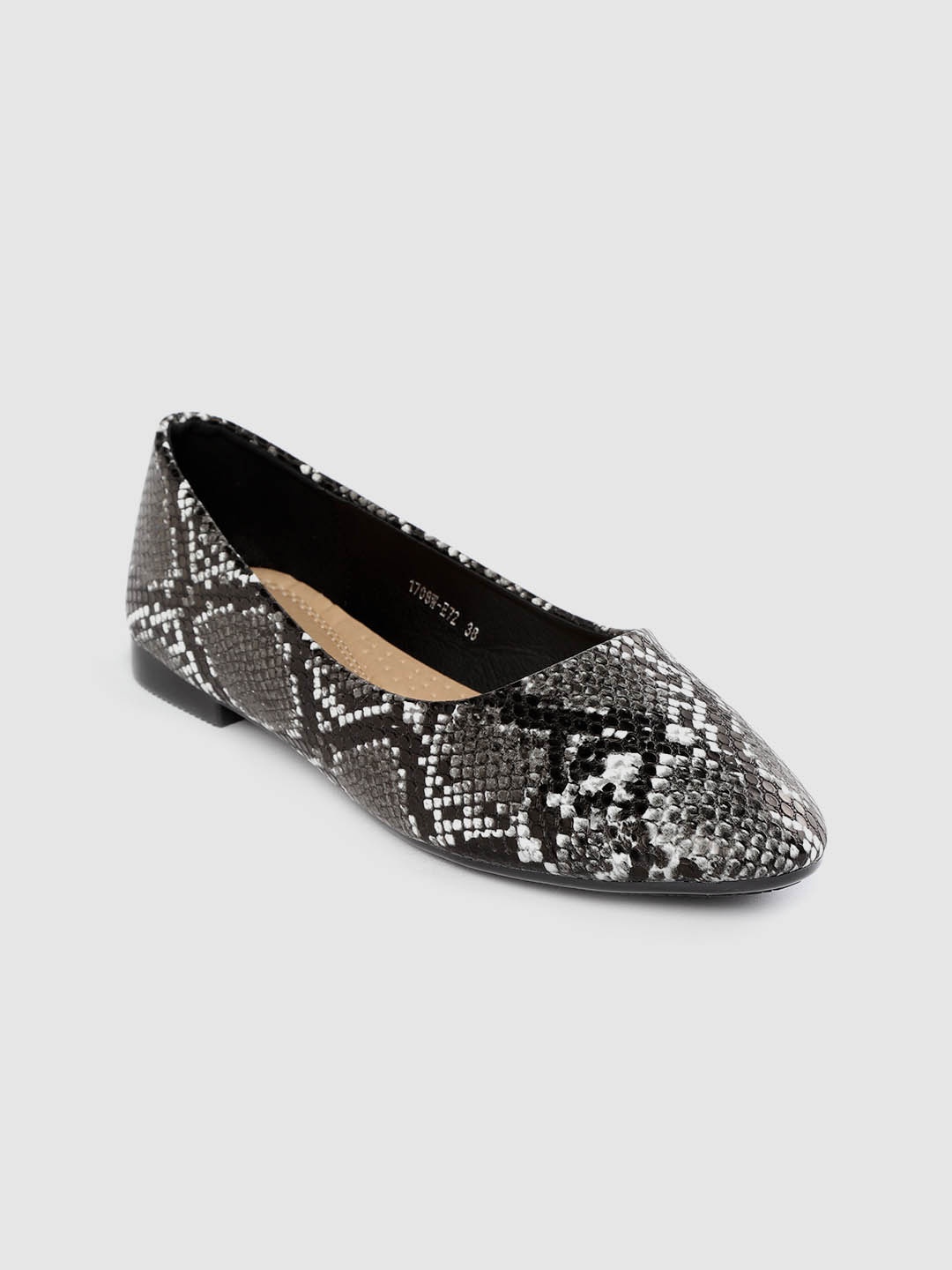 

Lavie Women Black & Charcoal Grey Snakeskin-Textured Ballerinas