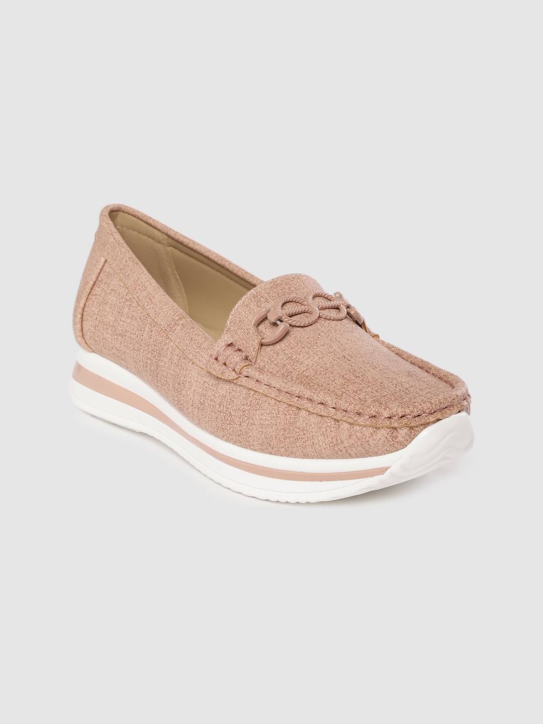 

Lavie Women Peach-Coloured Textured Horsebit Loafers