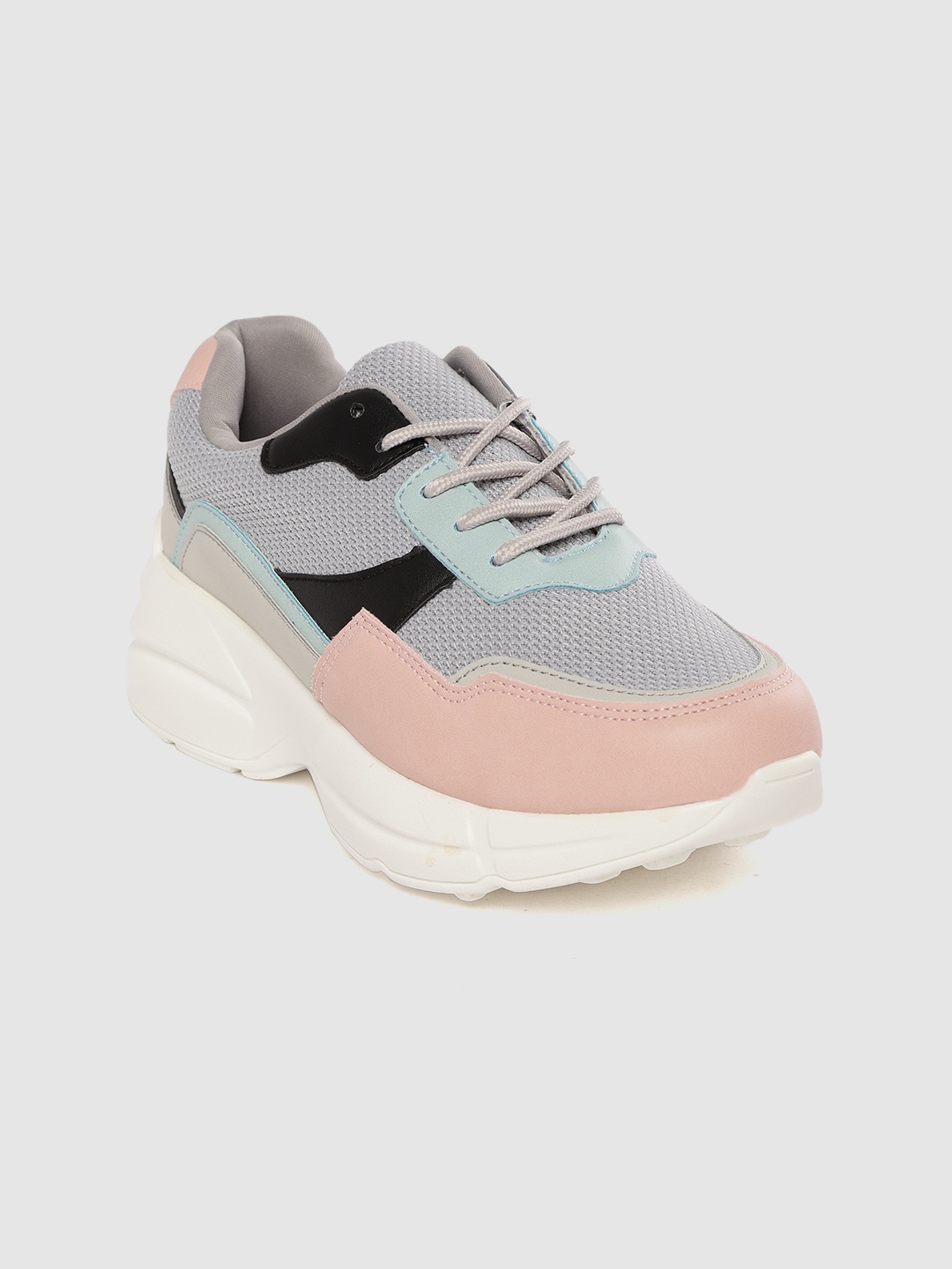 

Lavie Women Grey & Peach-Coloured Woven Design Flatform Sneakers