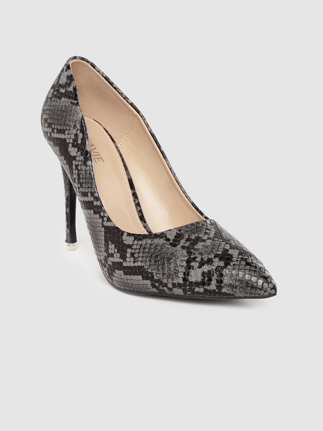 

Lavie Women Charcoal Grey & Black Snakeskin Textured Pumps