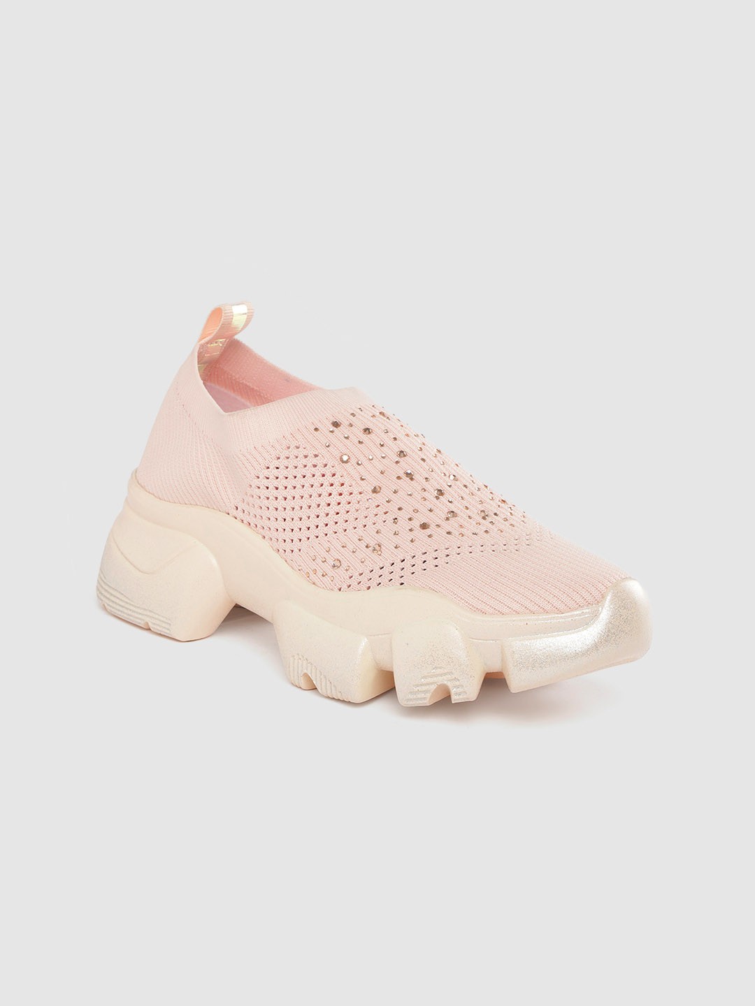 

Lavie Women Pink Woven Design Slip-On Sneakers With Embellished Detail