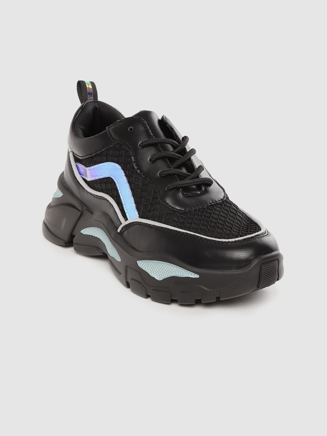 

Lavie Women Black Woven Design Sheer Flatform Sneakers with Iridescent Effect