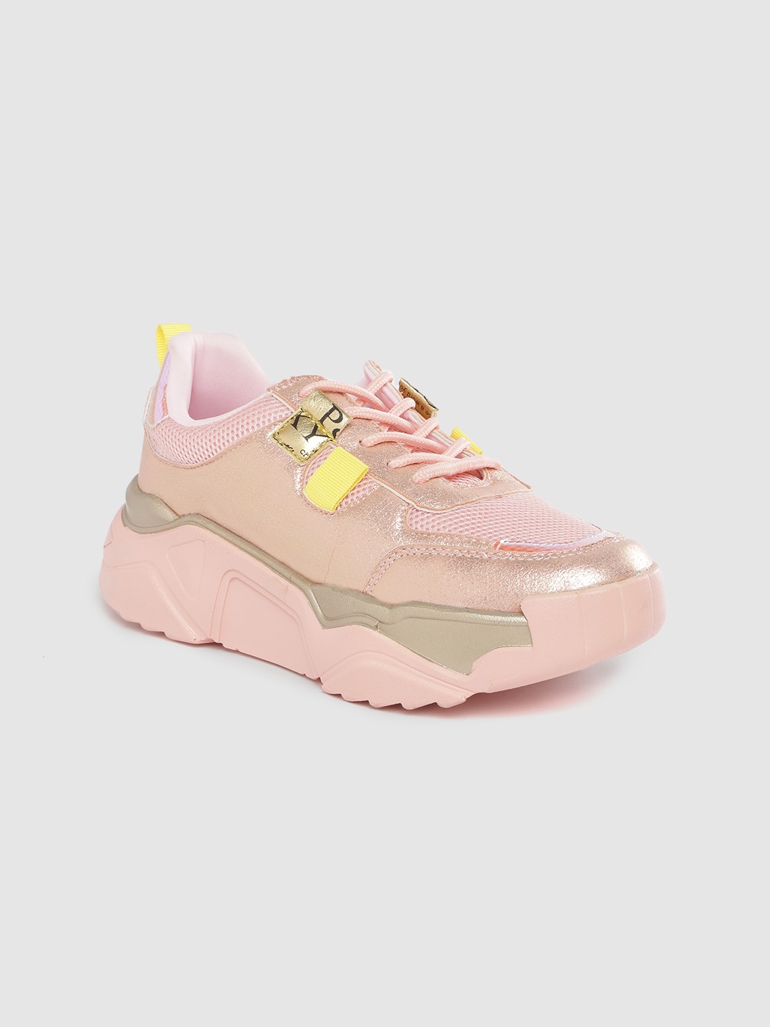 

Lavie Women Pink Solid Flatform Sneakers With Sheen Effect