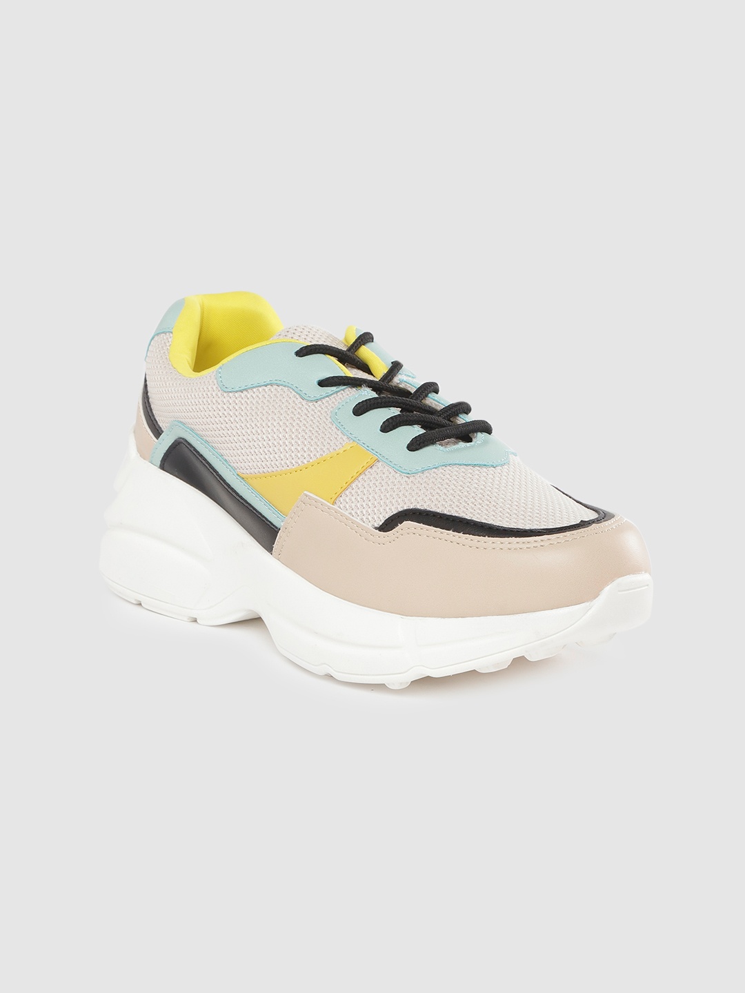 

Lavie Women Beige & Blue Colourblocked Flatform Sneakers