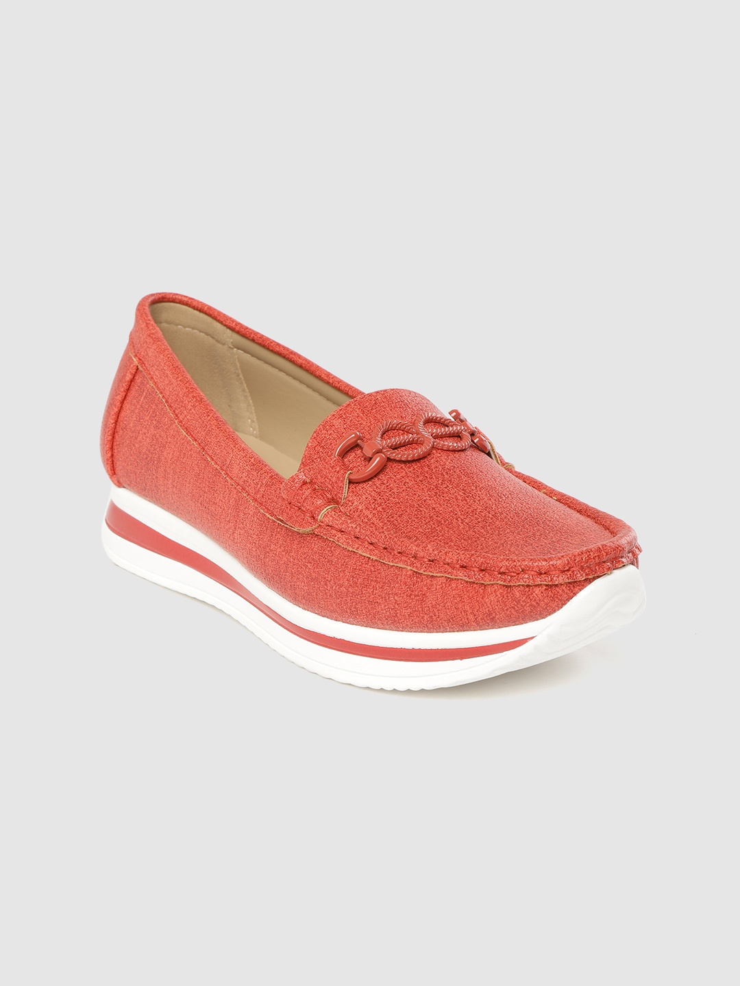 

Lavie Women Red Solid Horsebit Loafers