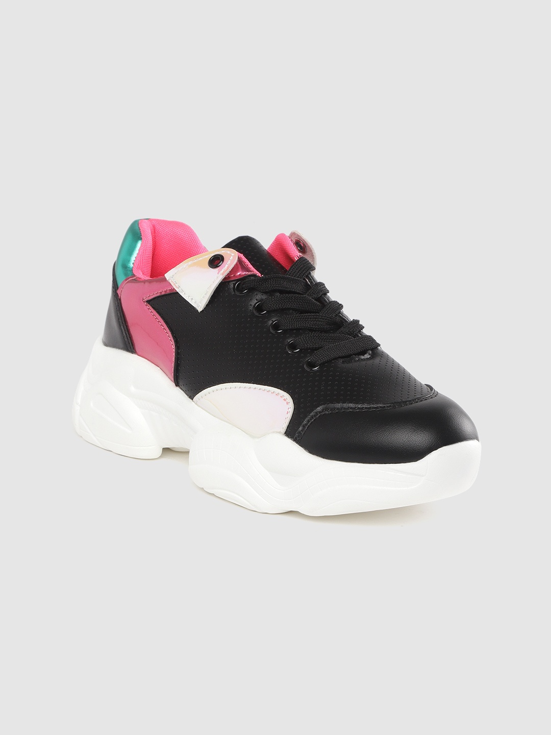 

Lavie Women Black & Pink Perforated Sneakers with Metallic Finish