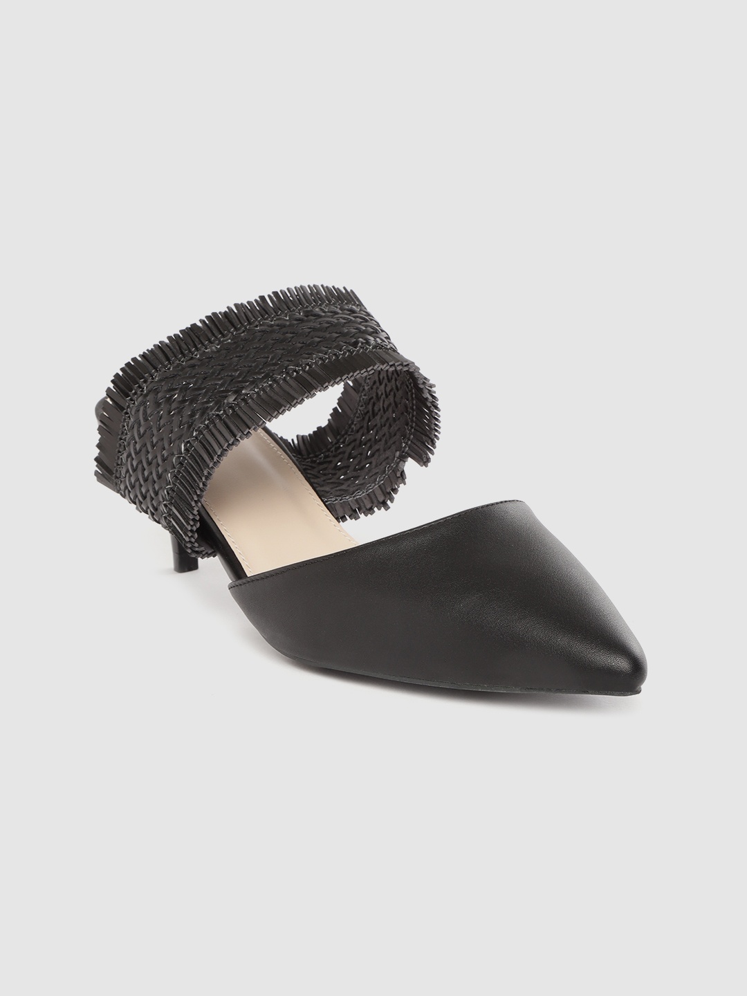 

Lavie Women Black Basketweave Patterned Pumps With Fringed Detail