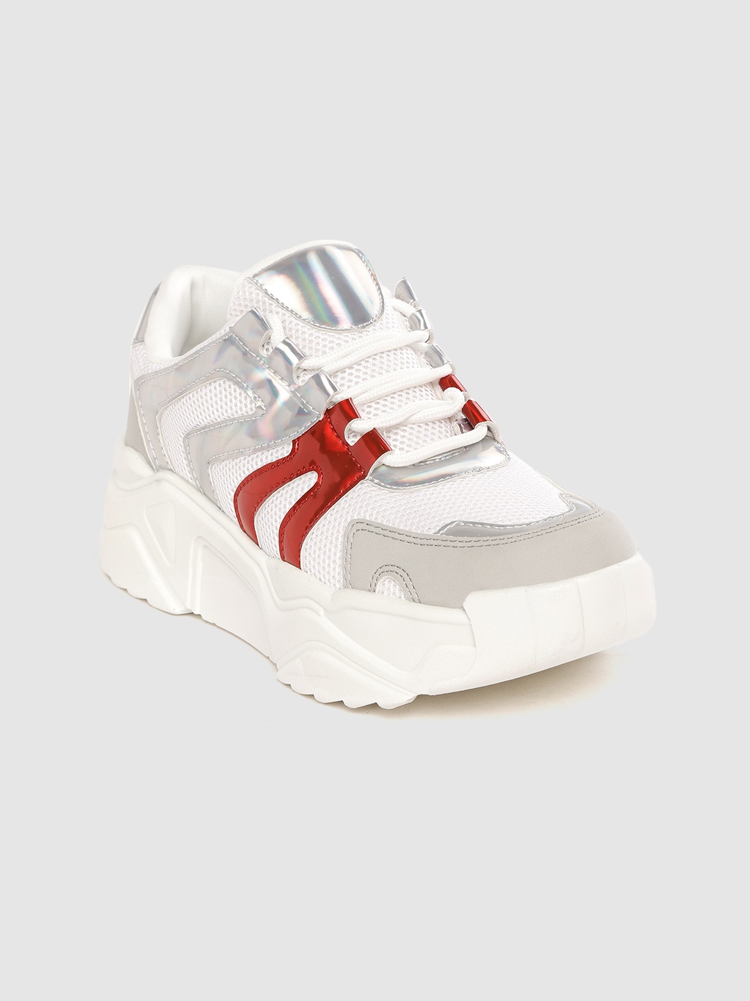 

Lavie Women White & Red Colourblocked Flatform Sneakers