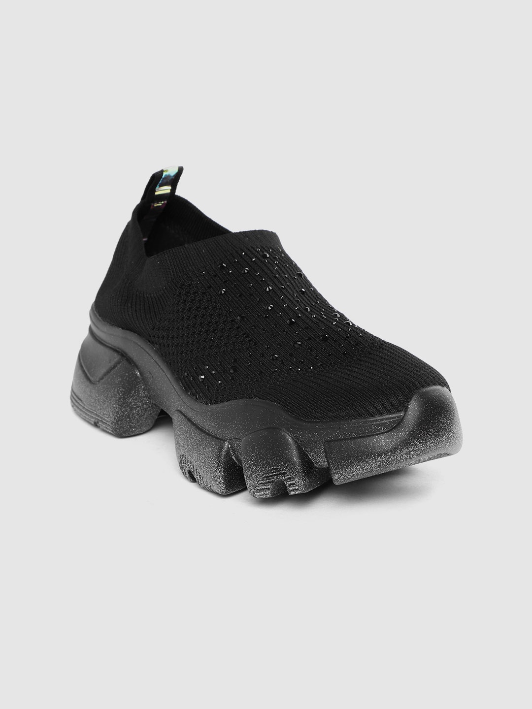 

Lavie Women Black Woven Design Embellished Slip-On Sneakers