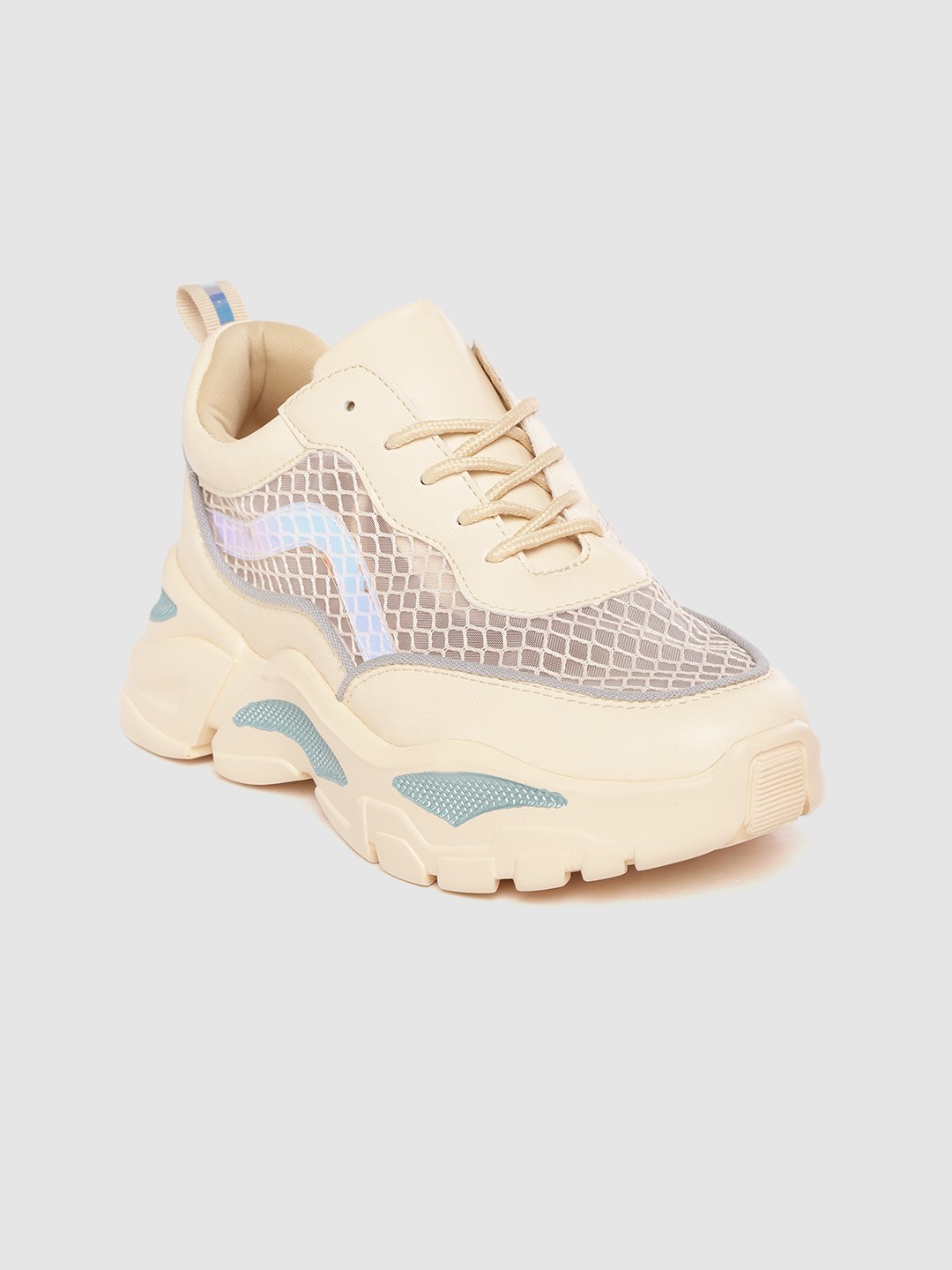 

Lavie Women Beige Woven Design Flatform Sneakers with Iridescent Effect