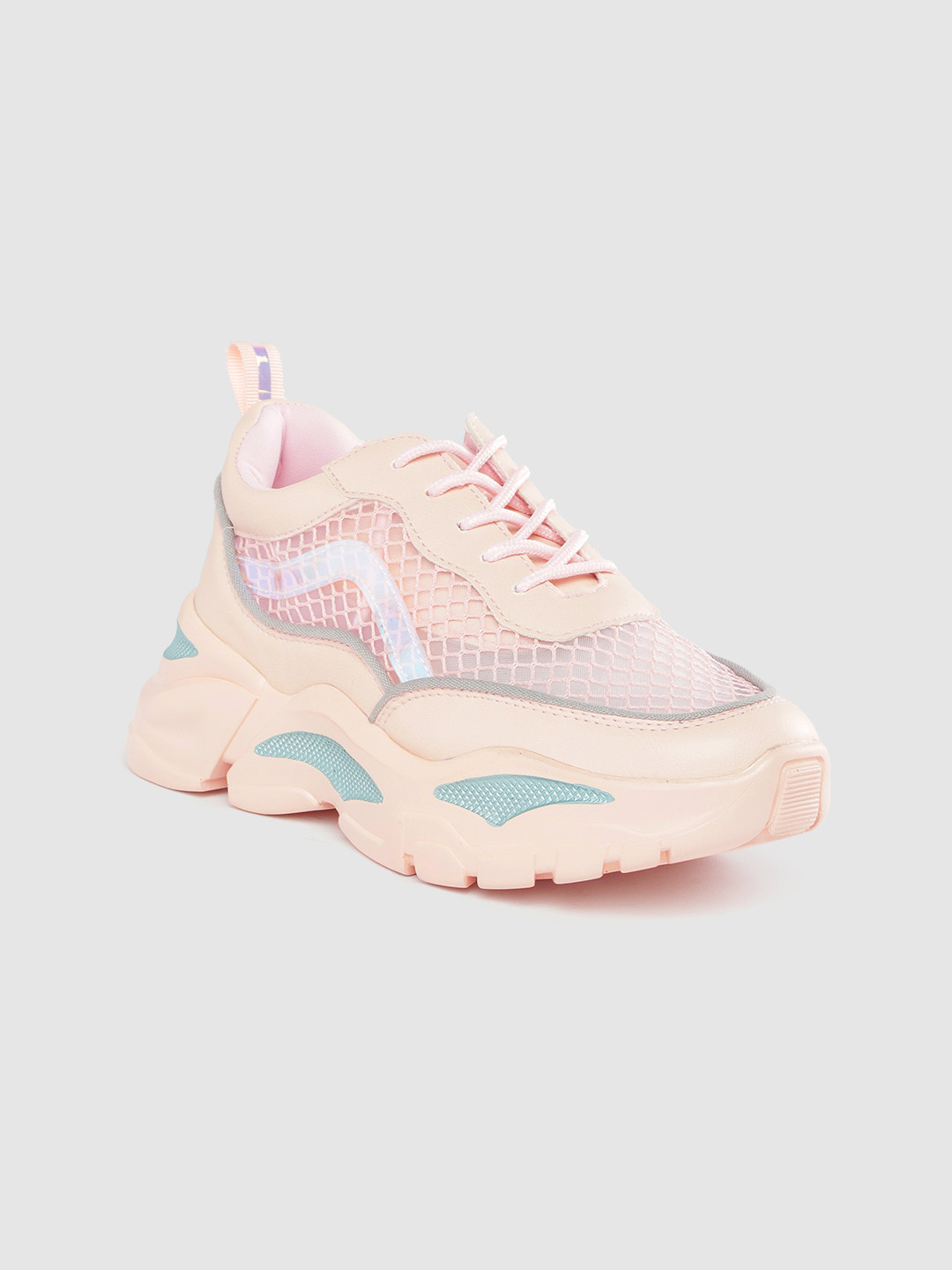 

Lavie Women Peach-Coloured Woven Design Sheer Flatform Sneakers