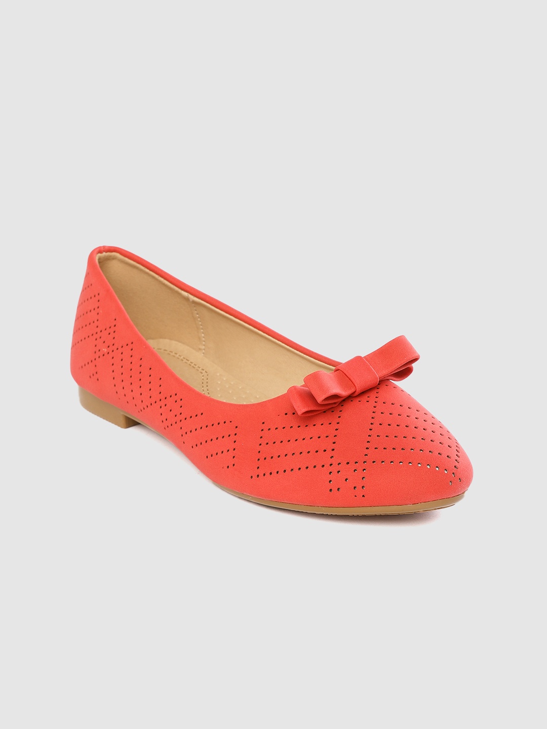 

Lavie Women Coral Red Perforated Ballerinas