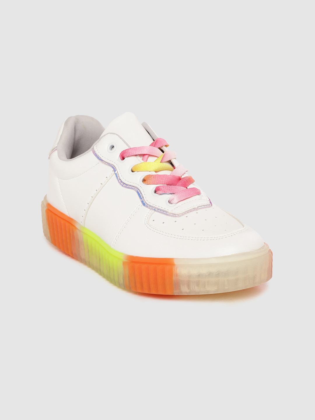 

Lavie Women White & Orange Solid Sneakers