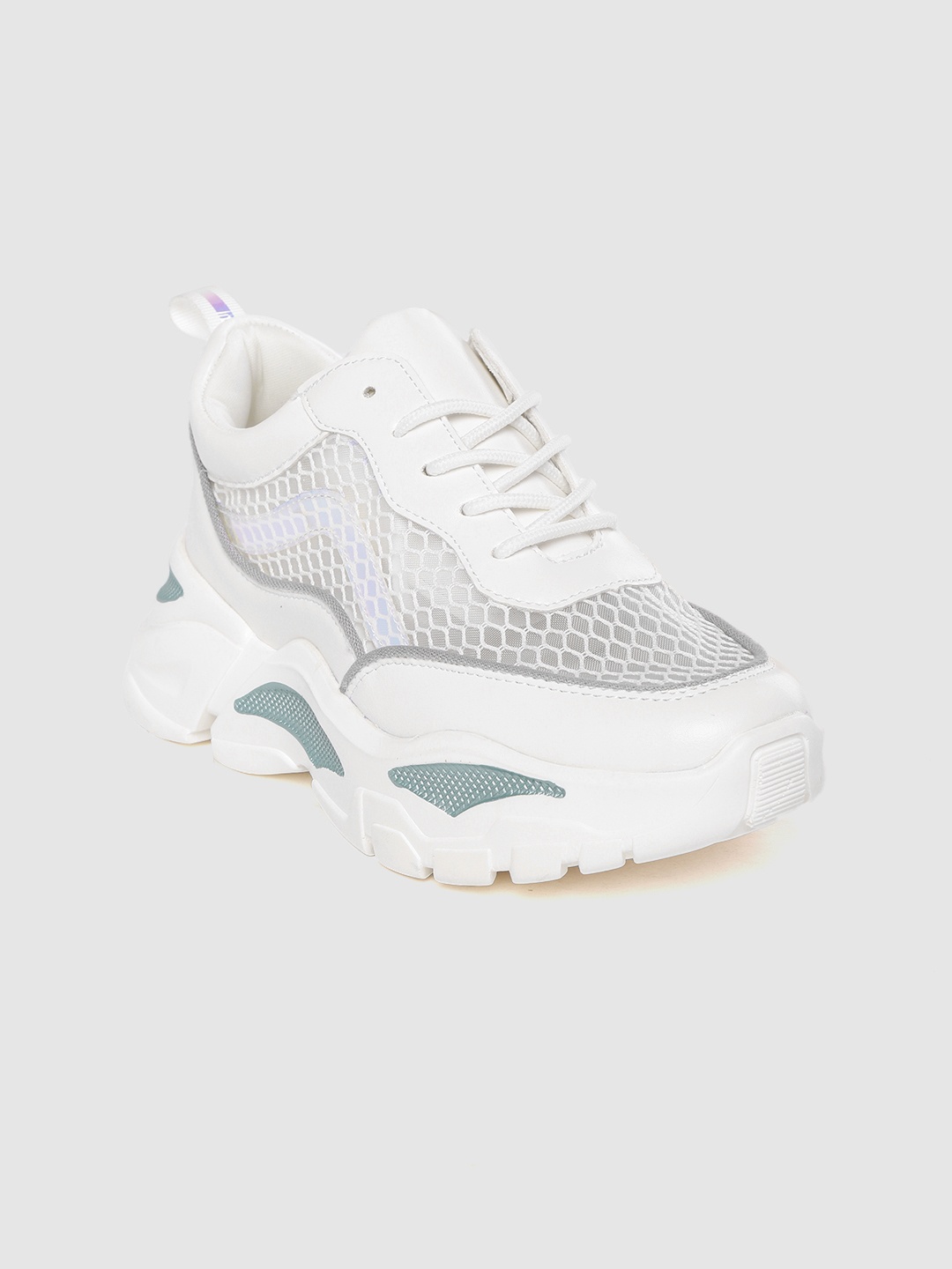 

Lavie Women White Woven Design Flatform Sneakers with Iridescent Effect
