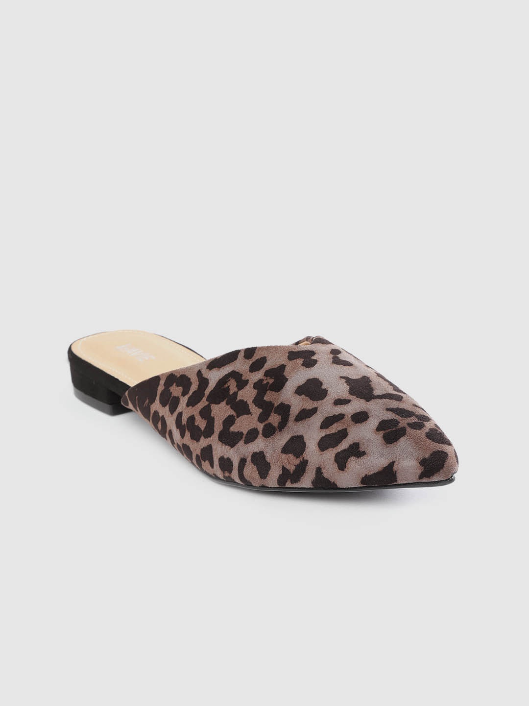 

Lavie Women Grey & Coffee Brown Leopard Print Mules