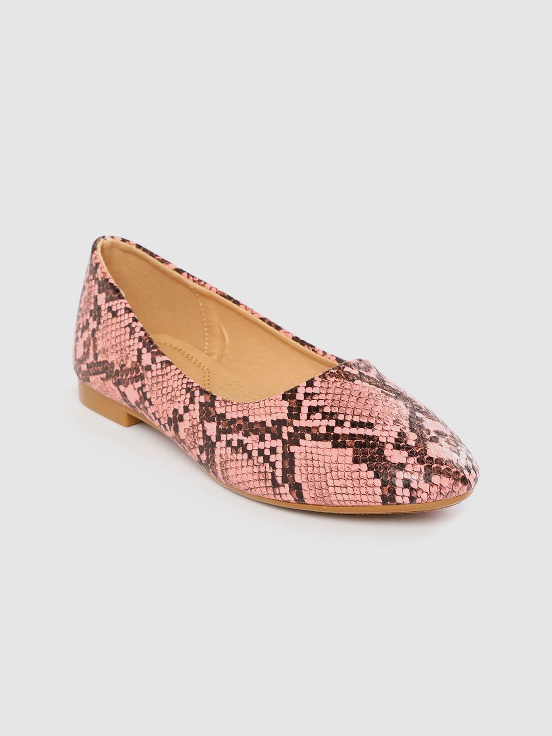 

Lavie Women Pink & Brown Snakeskin Textured Ballerinas