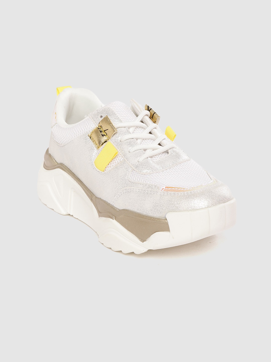 

Lavie Women White & Silver-Toned Shimmer Flatfortm Sneakers