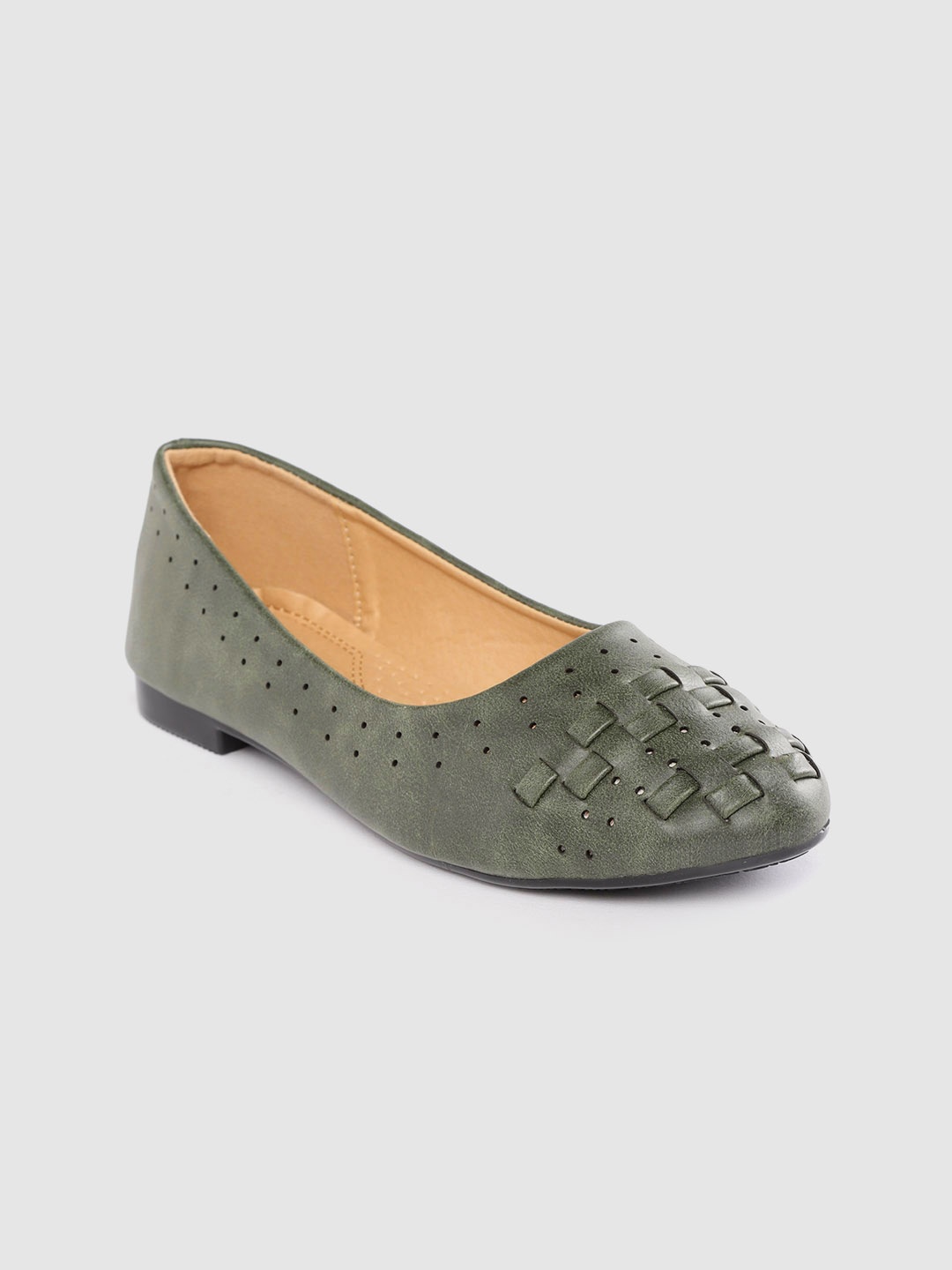 

Lavie Women Olive Green Perforated & Basketweave Ballerinas