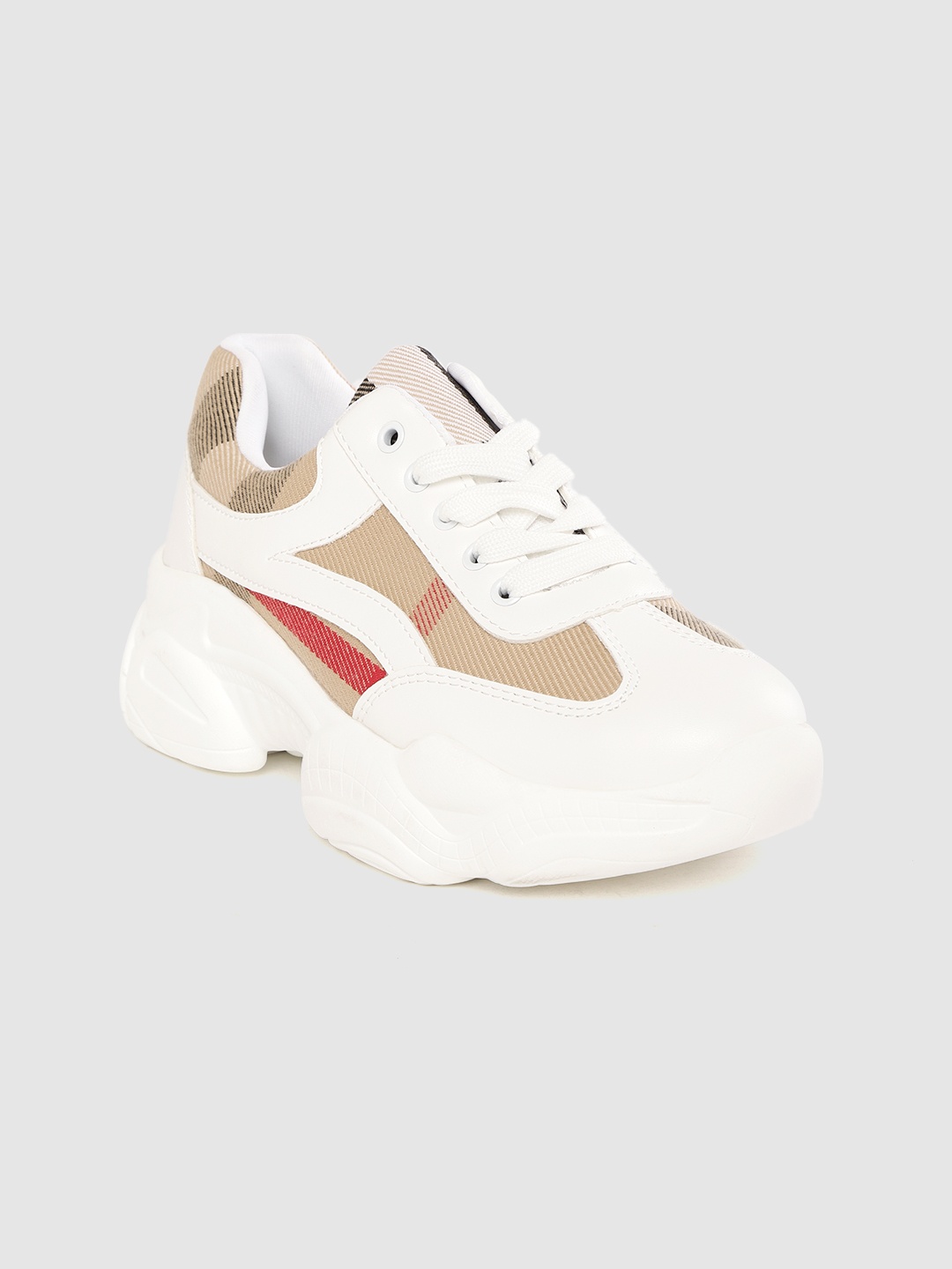 

Lavie Women White & Beige Checked Flatform Sneakers