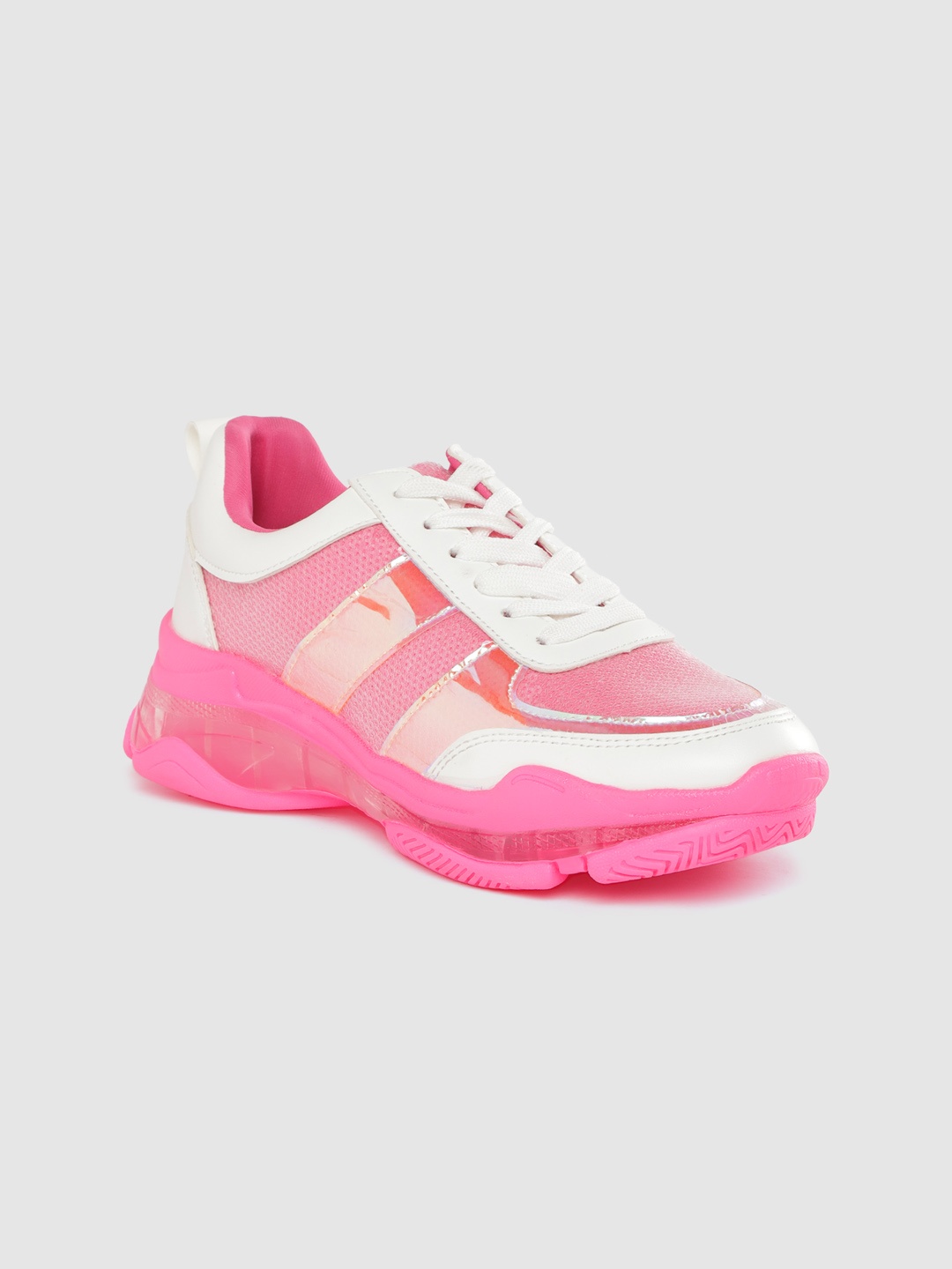 

Lavie Women White & Pink Colourblocked Sequinned Sneakers
