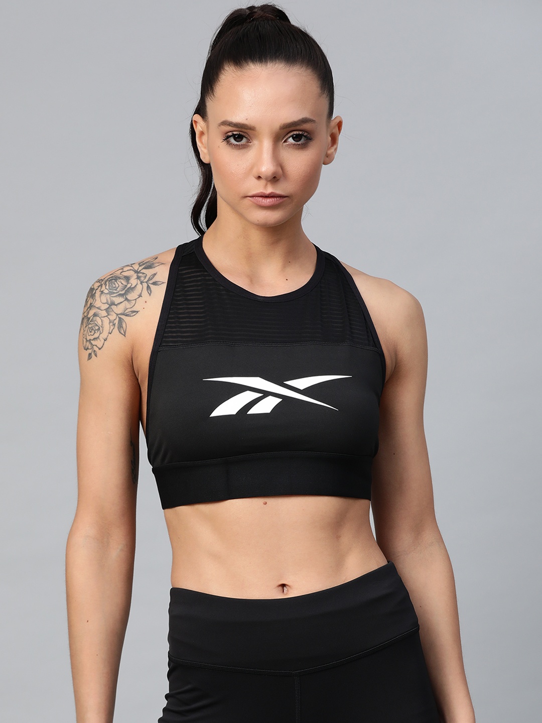 

Reebok Black Printed Non-Wired Lightly Padded WOR Bralette Sports Bra FK6874