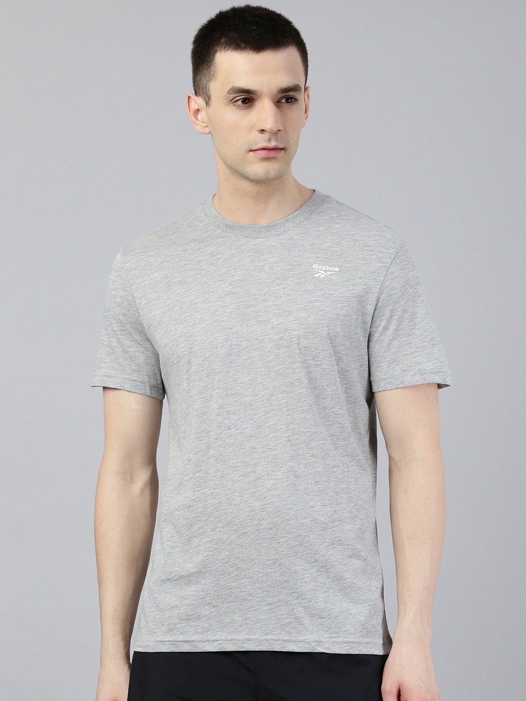 

Reebok Men Grey Melange Solid Essentials Classic Training T-shirt