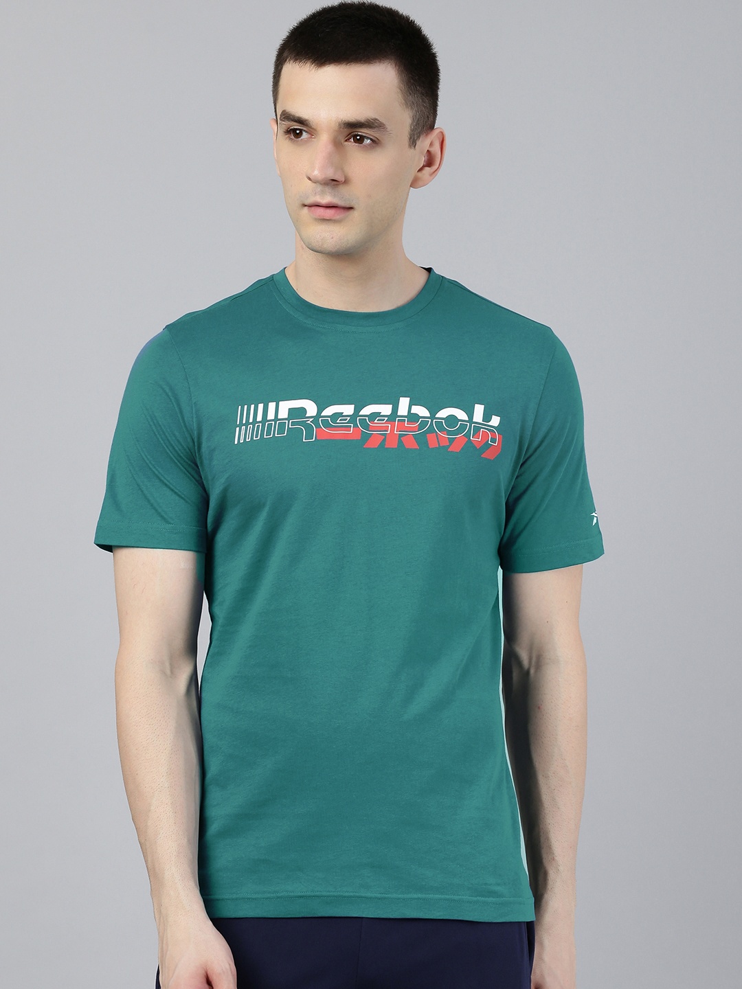 

Reebok Men Green Printed Slim Fit Meet You There Training Pure Cotton T-shirt