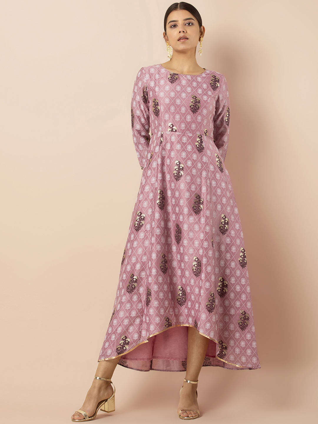 

INDYA Women Pink Printed A-Line Ethnic Dress