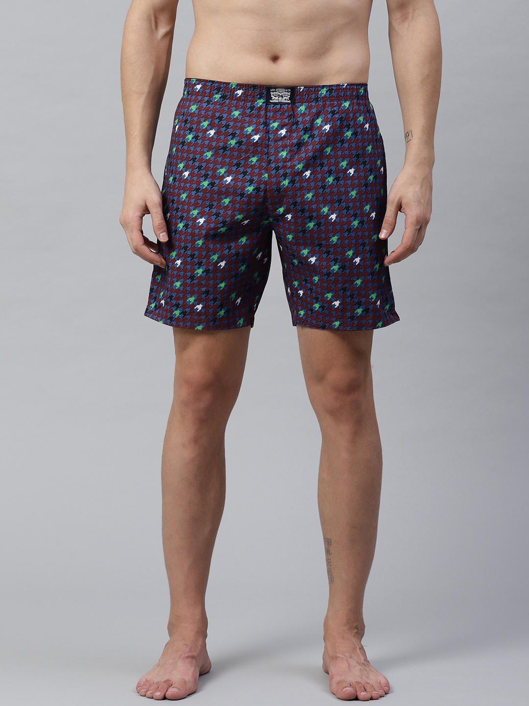 

Calvin Klein Underwear Men Blue & Maroon Houndstooth Print Pure Cotton Boxers 023-P1