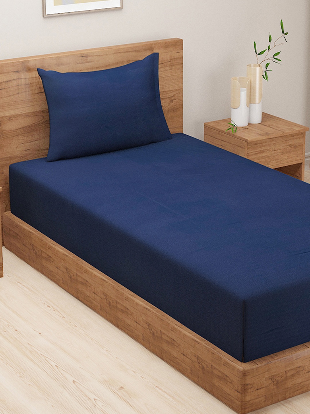 

SWAYAM Blue Sonata 300 TC 100% Self Design Cotton Single Bedsheet & 1 Pillow Cover