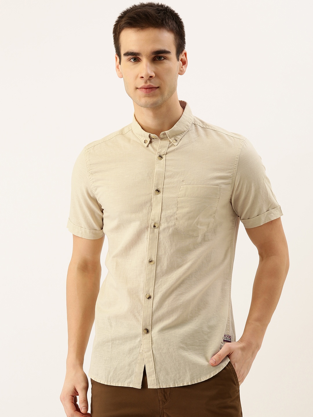 

Flying Machine Men Beige Slim Fit Solid Casual Shirt