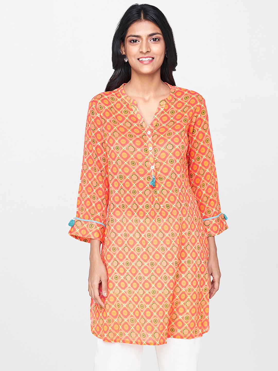 

Global Desi Women Coral Pink Printed Straight Kurta