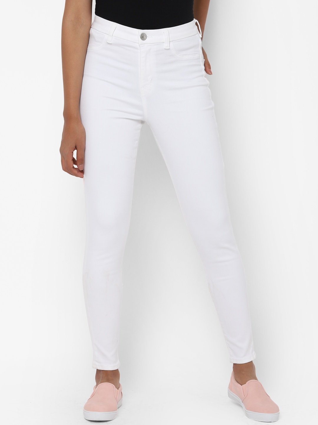 

AMERICAN EAGLE OUTFITTERS Women White Super Skinny Fit High-Rise Clean Look Stretchable Jeans