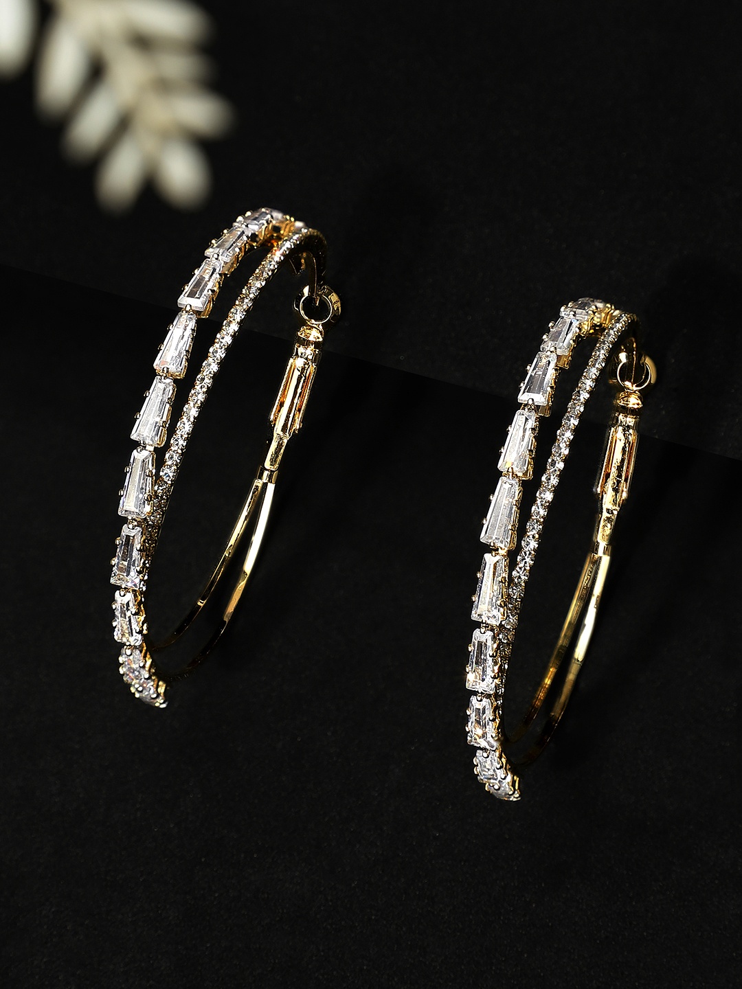 

Rubans Gold-Plated Handcrafted American Diamond Stone Studded Circular Hoop Earrings