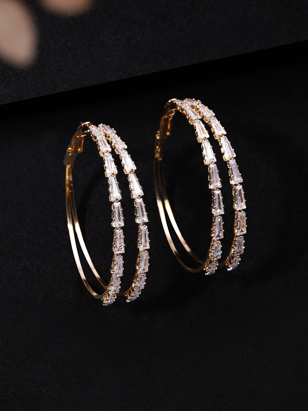 

Rubans Gold-Plated Handcrafted American Diamond Stone Studded Circular Hoop Earrings