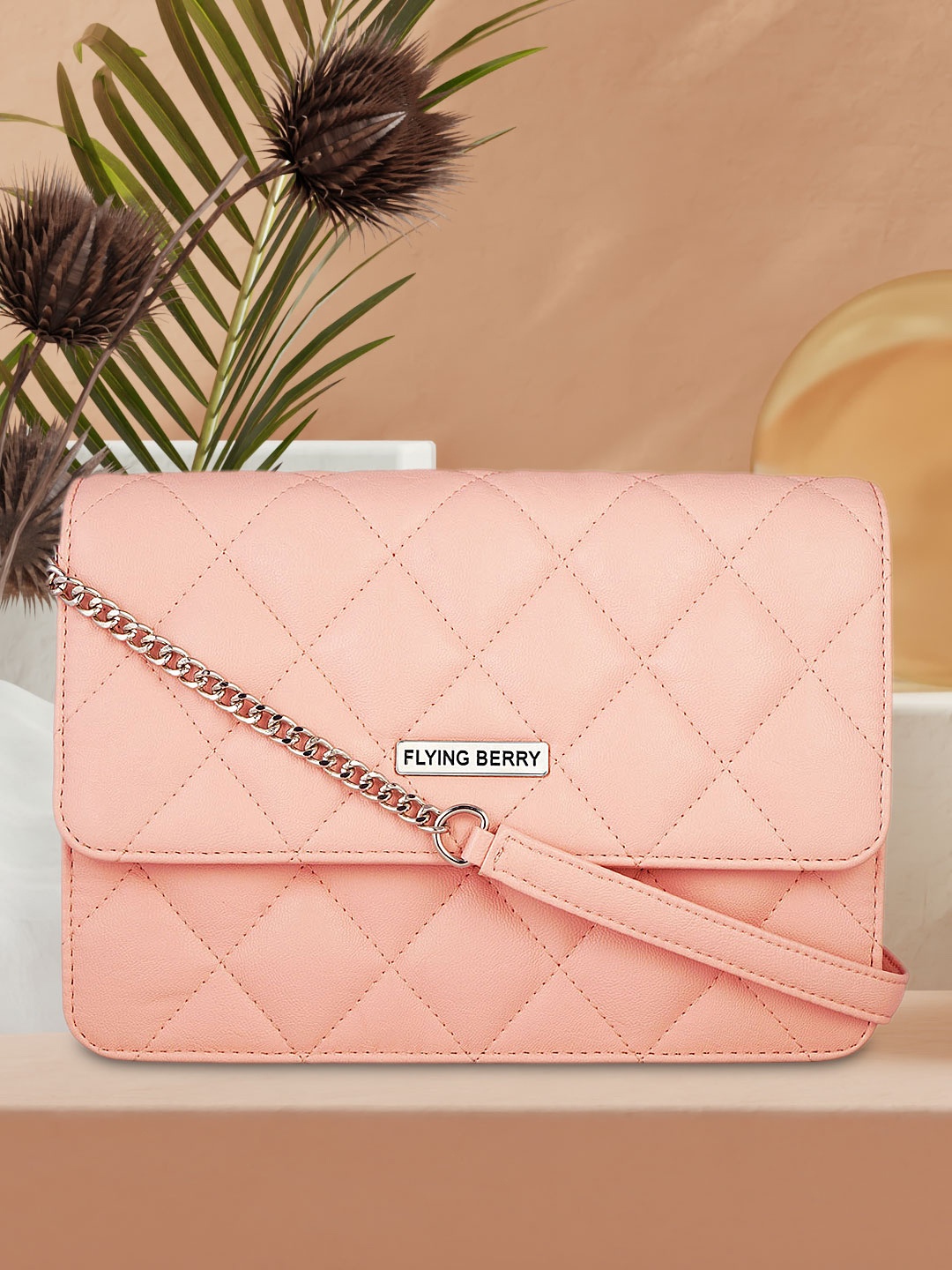 

FLYING BERRY Peach-Coloured Solid Sling Bag