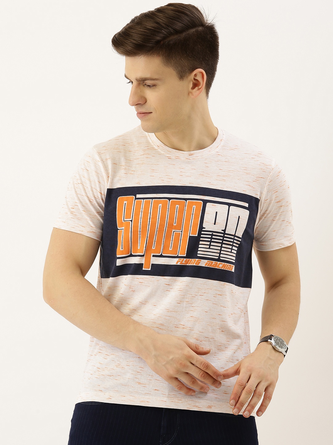 

Flying Machine Men White Printed Round Neck T-shirt